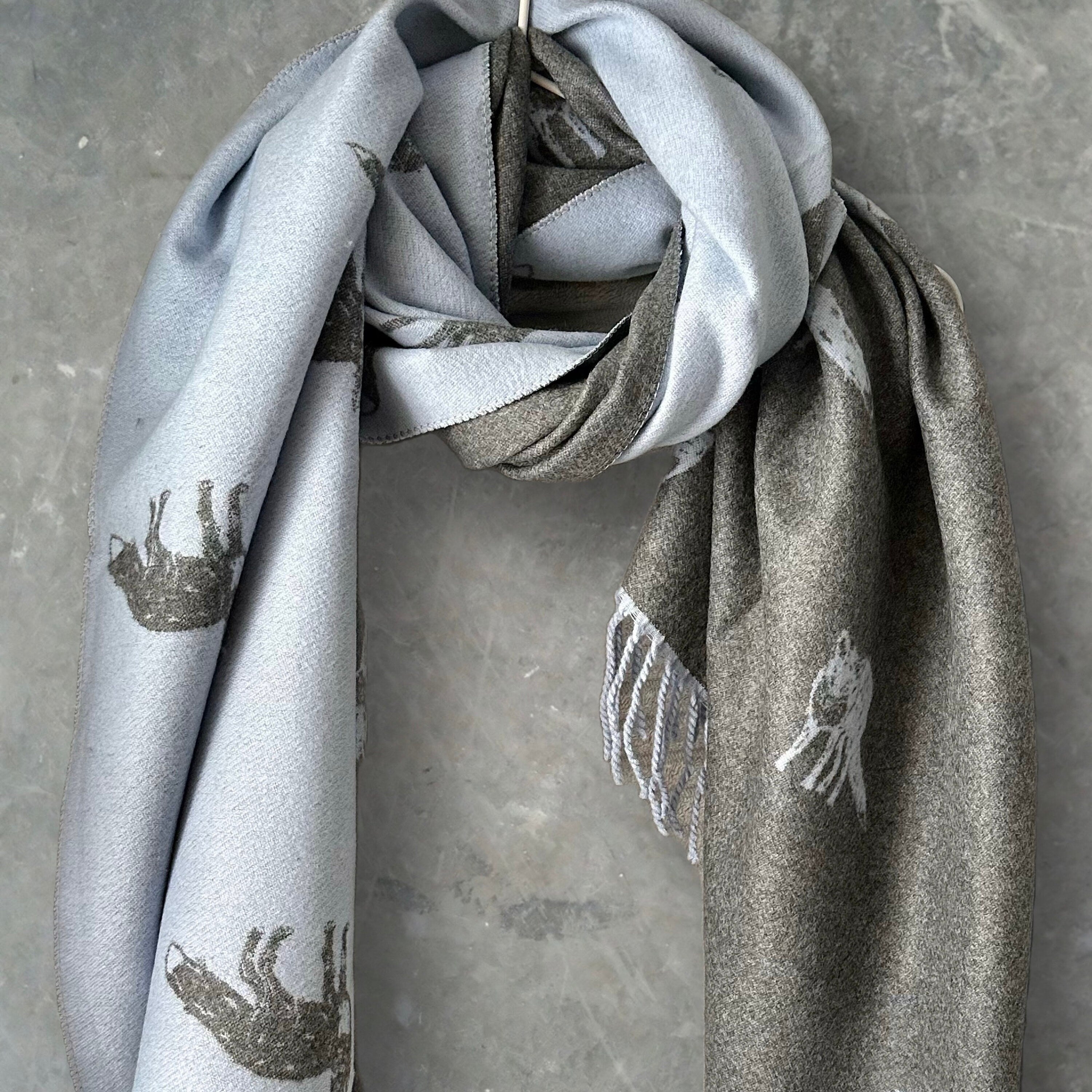 Fox’s Scarf in Light Blue and Grey Double-sided Cashmere Blend Scarf