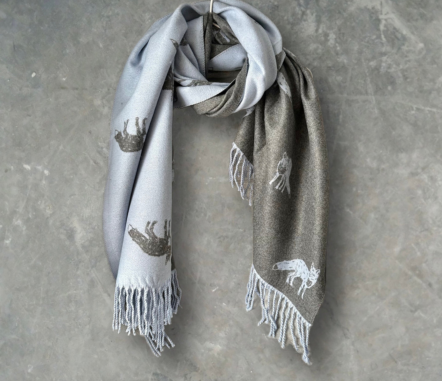 Fox’s Scarf in Light Blue and Grey Double-sided Cashmere Scarf,suitable for Winter,Great Gift for Mom,Her, Birthday,Christmas.