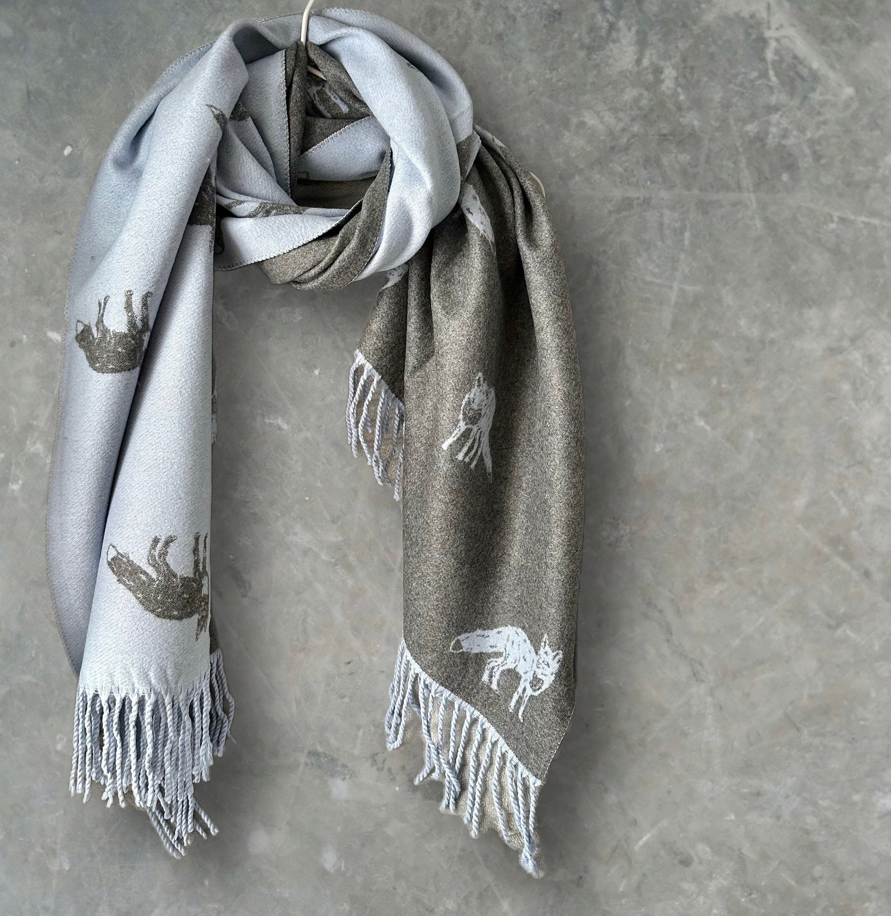 Fox’s Scarf in Light Blue and Grey Double-sided Cashmere Blend Scarf