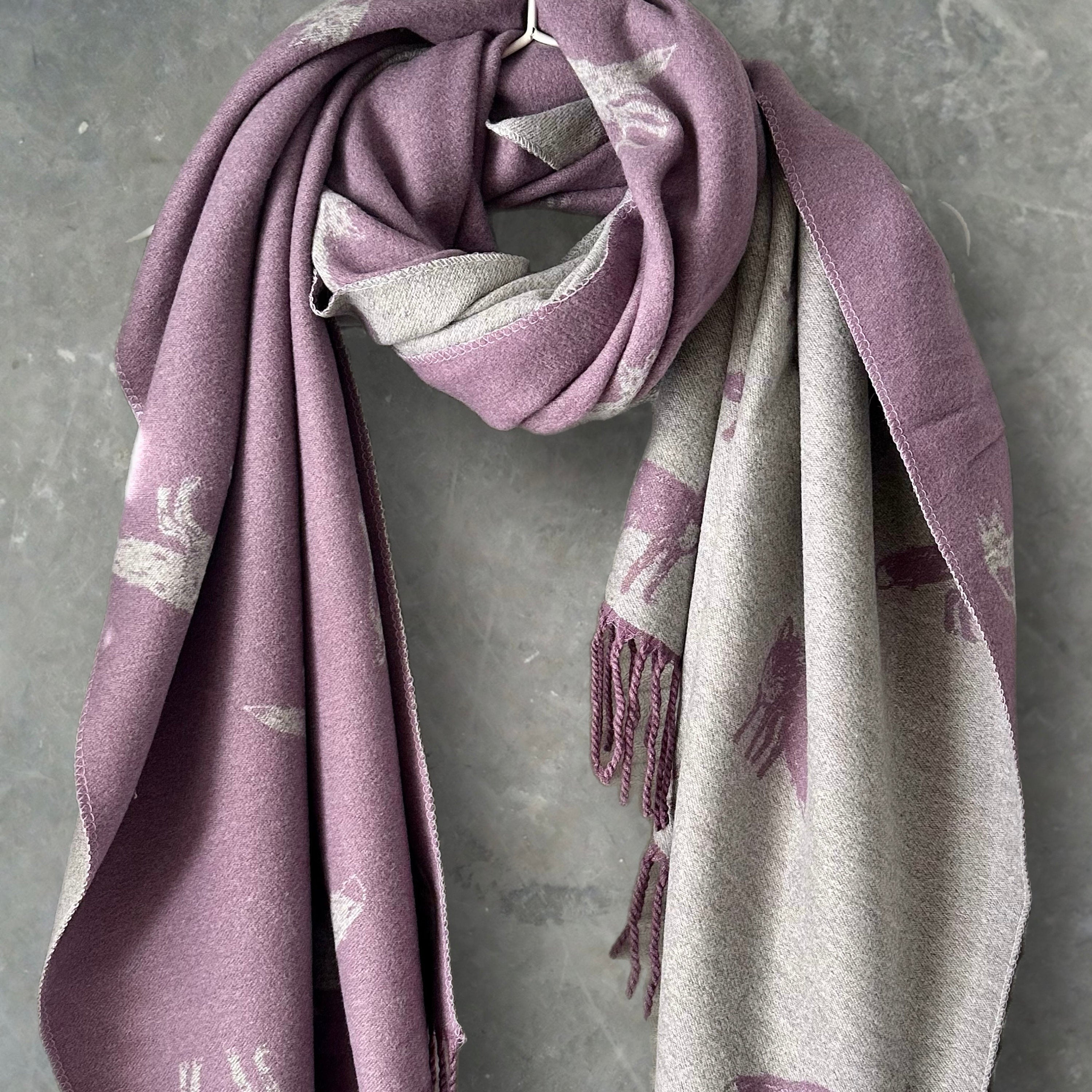 Light Purple and Grey Double-Sided Cashmere Fox Scarf.