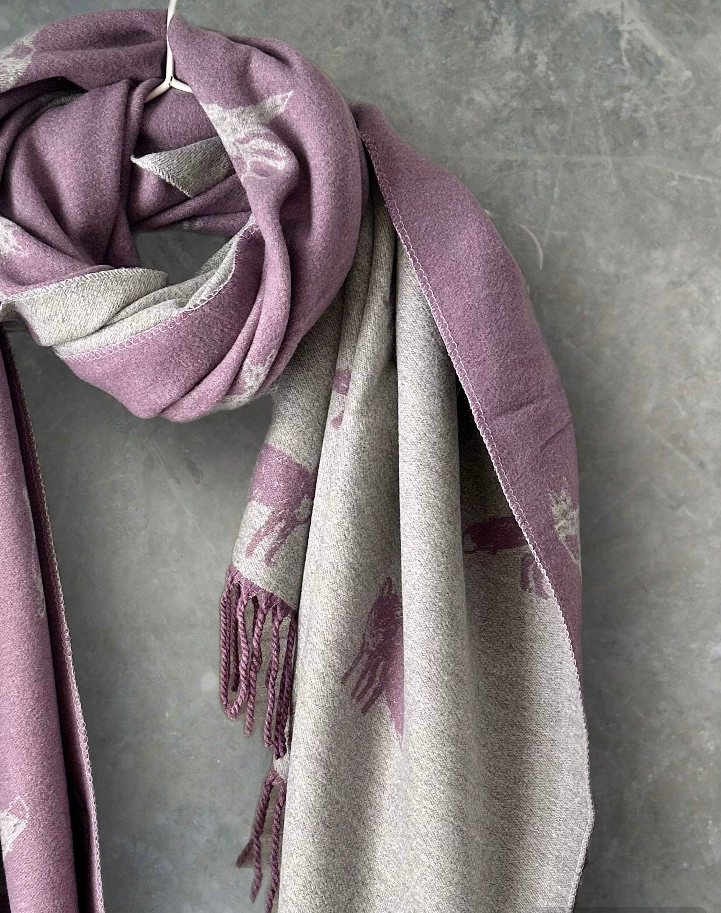 Light Purple and Grey Double-Sided Cashmere Fox Scarf.