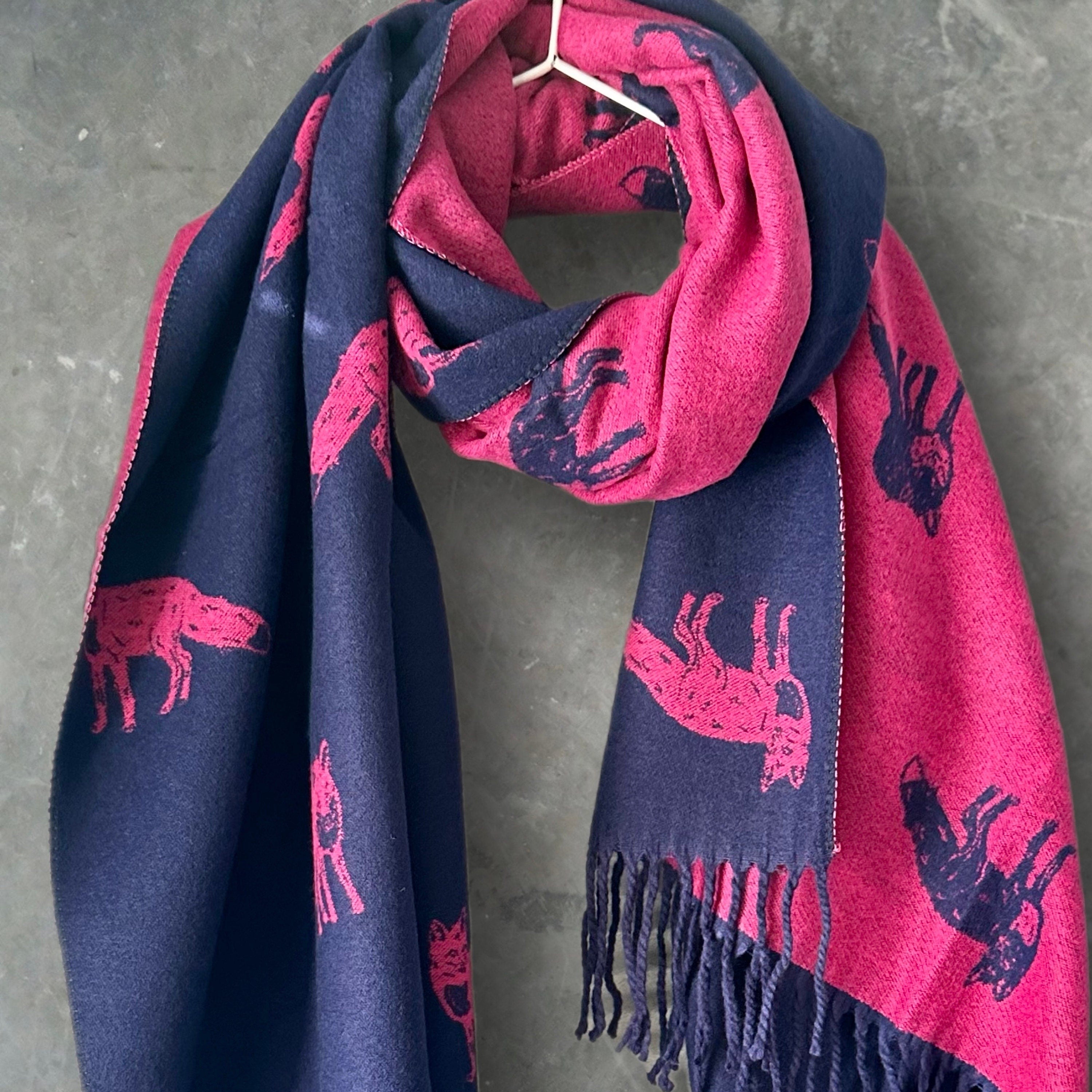 Fox’s Scarf in Blue and Pink,Double-sided Cashmere Blend Scarf