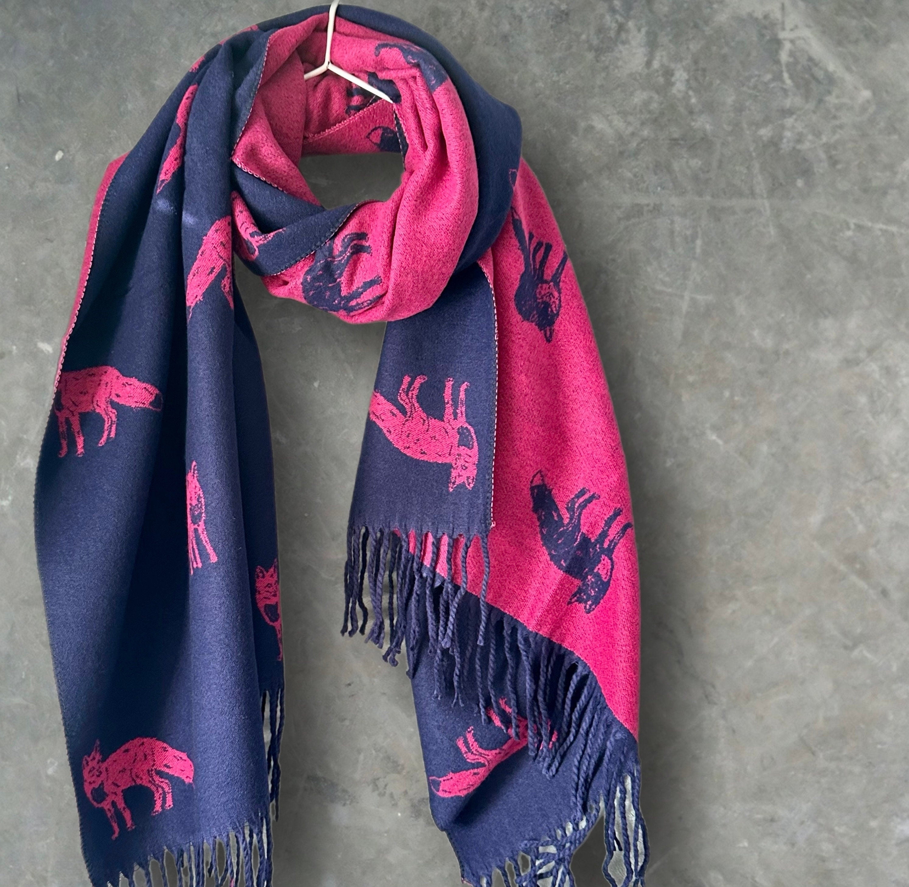 Fox’s Scarf in Blue and Pink,Double-sided Cashmere Blend Scarf