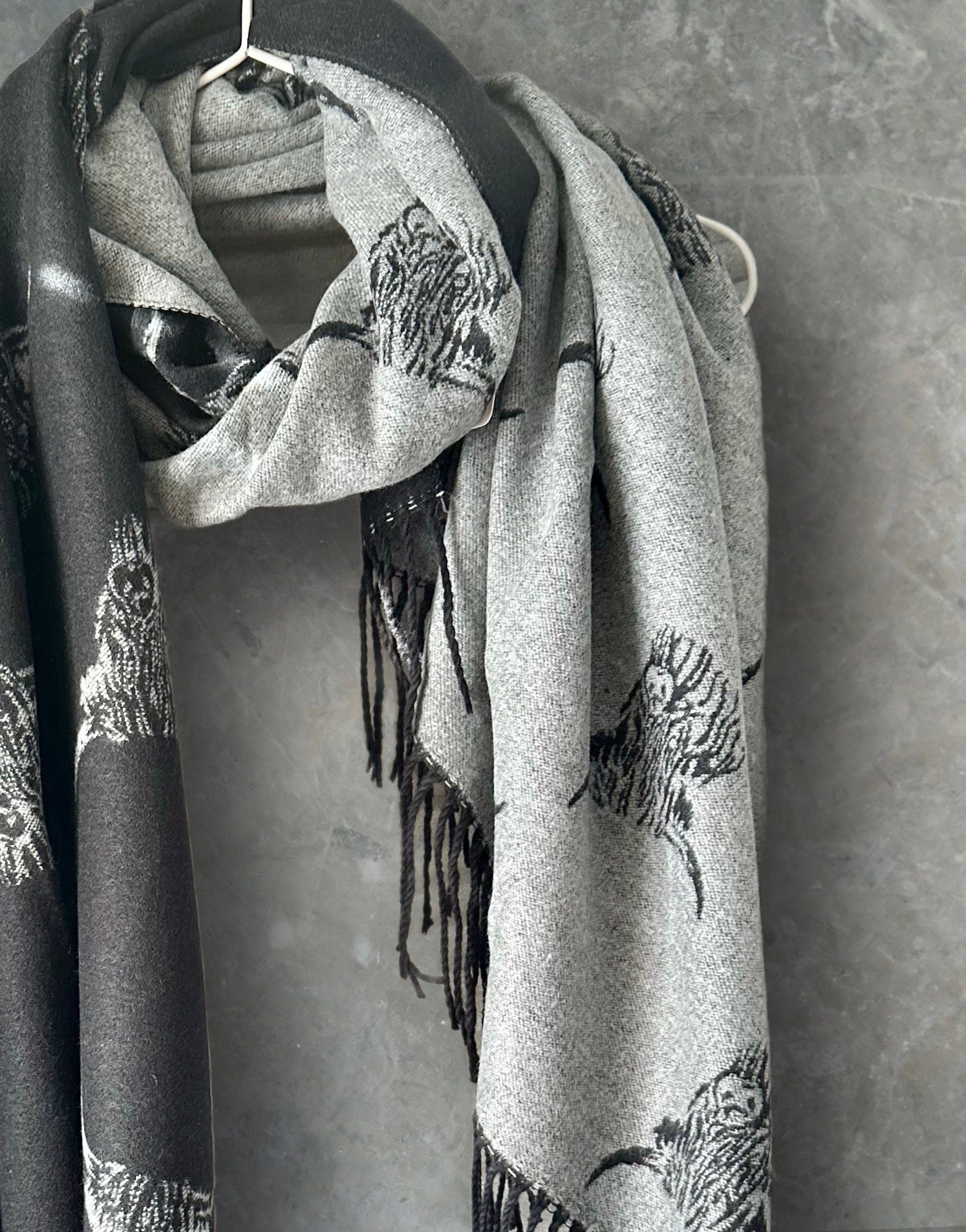 Highland Cattle Scarf in Black and Grey Double-sided Cashmere Scarf