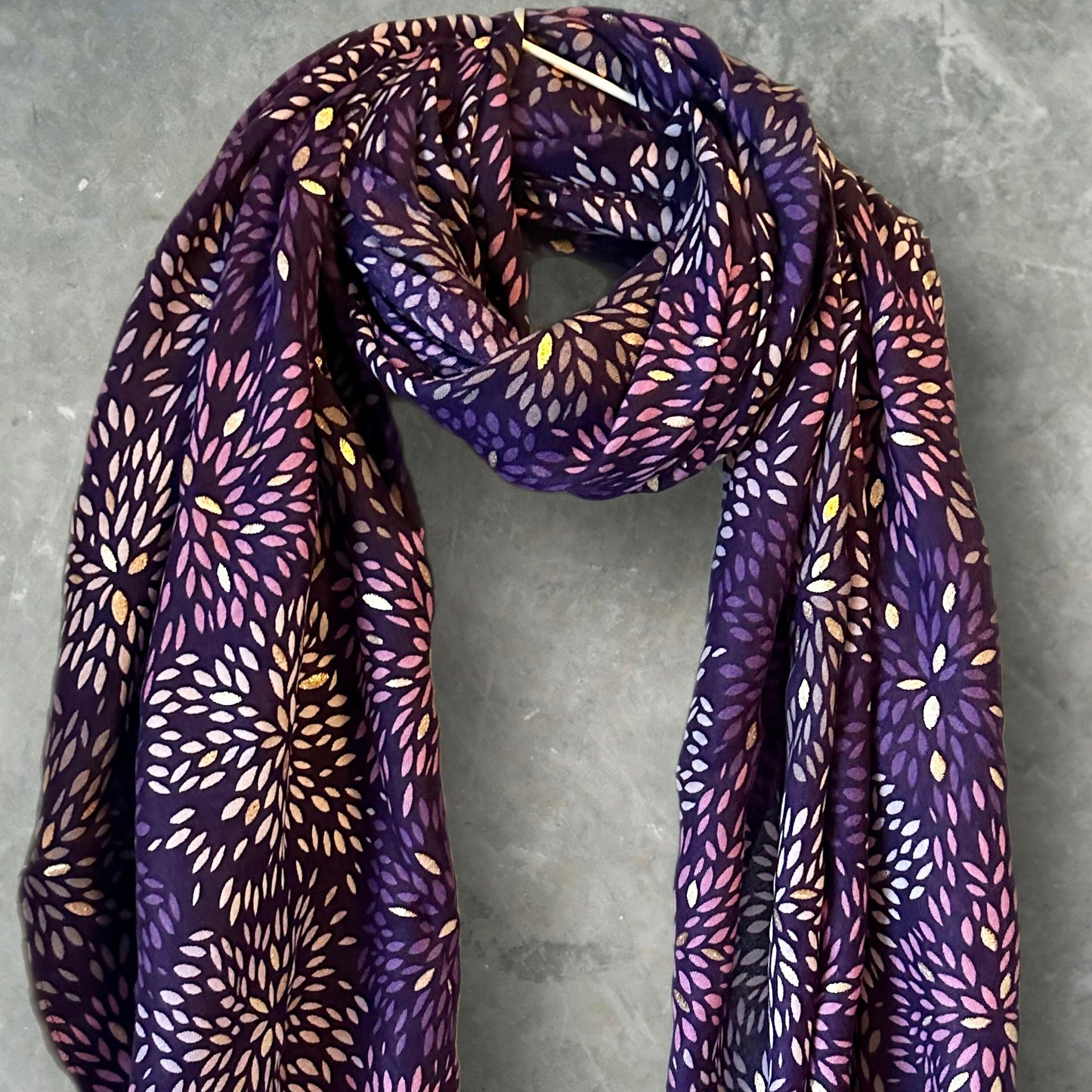 Firework Pattern with Gold Foils Purple Cotton Scarf,Women Scarf,Autumn Winter Scarf,Gifts for Her,Mom,Gifts for Birthday,Christmas