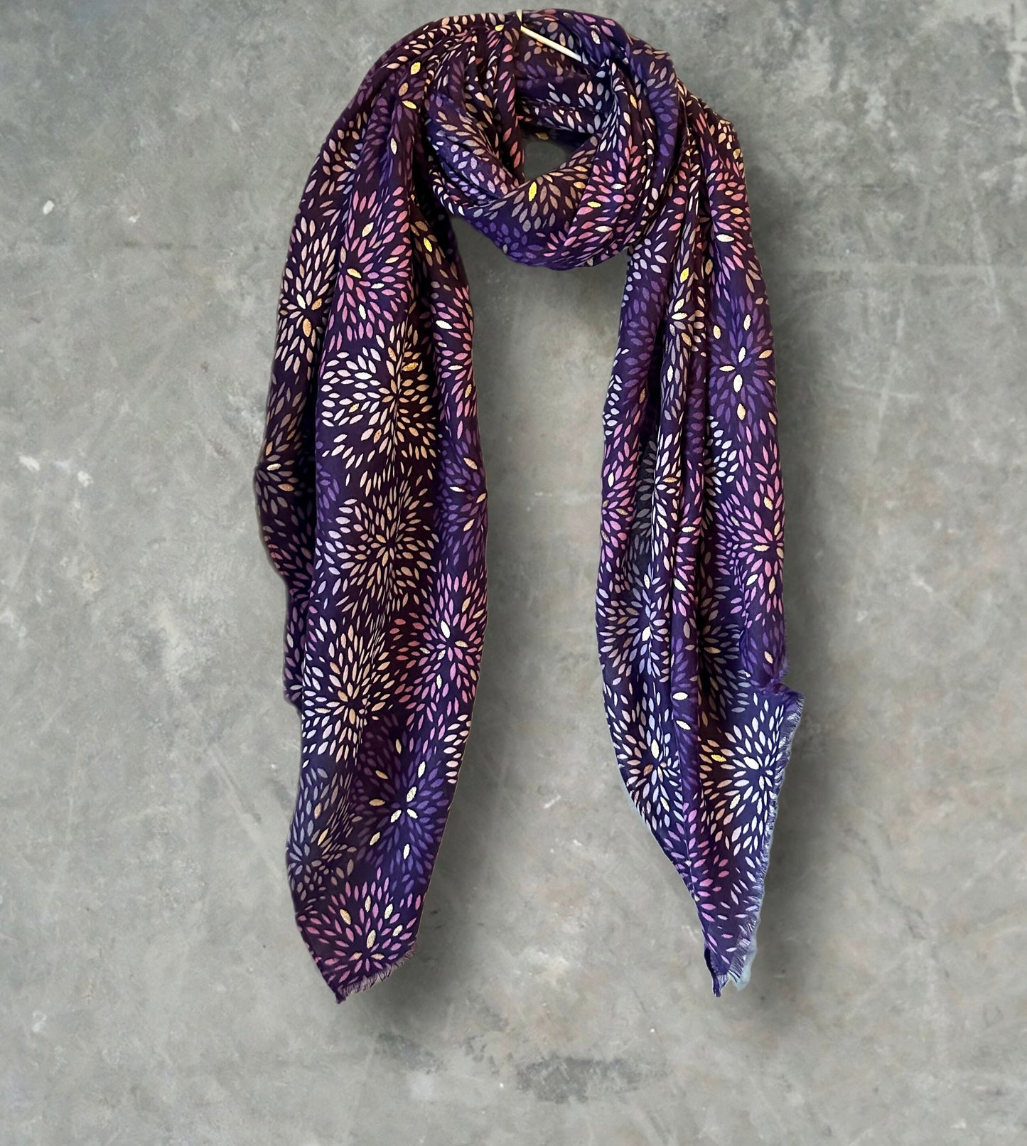Firework Pattern with Gold Foils Purple Cotton Scarf,Women Scarf,Autumn Winter Scarf,Gifts for Her,Mom,Gifts for Birthday,Christmas