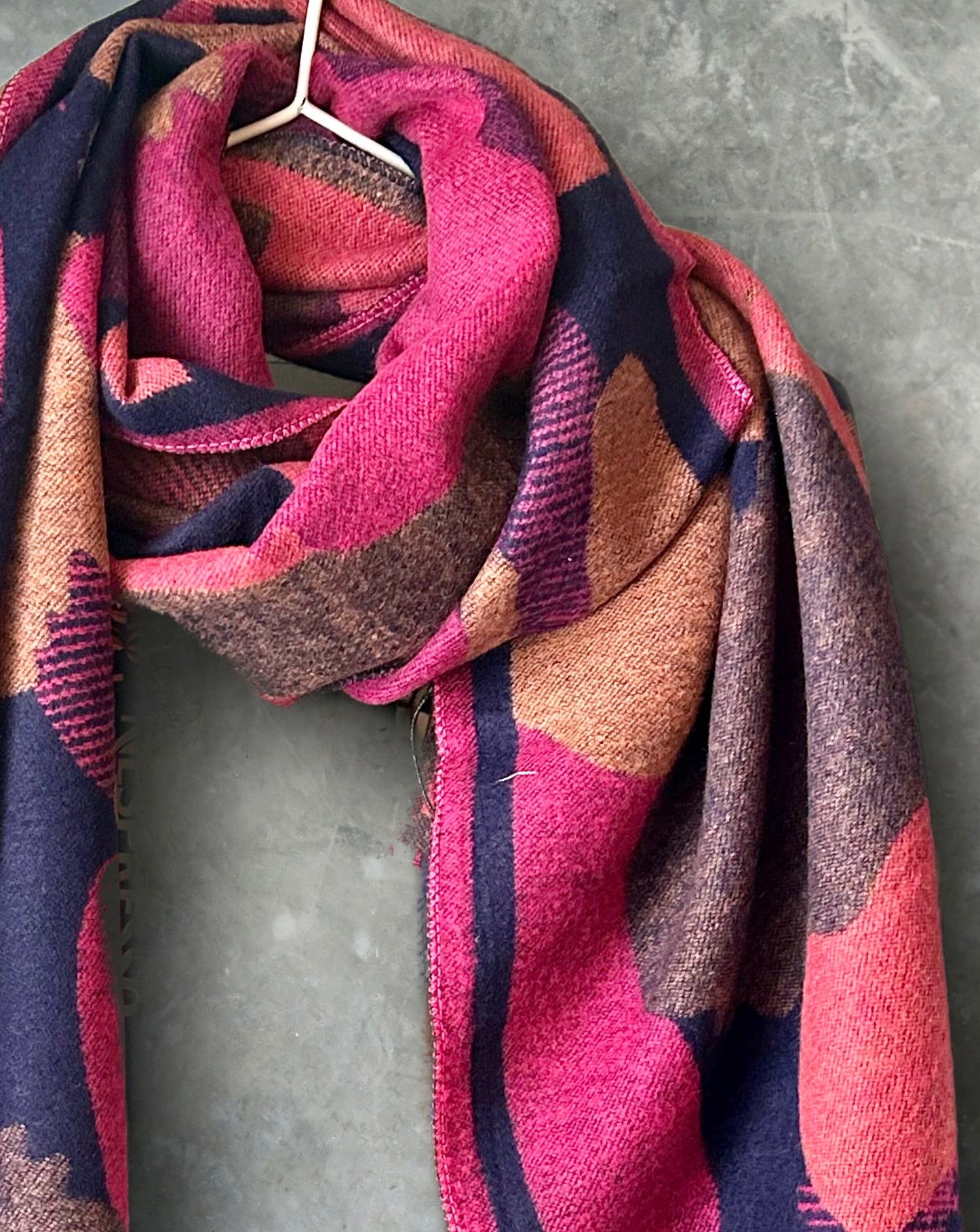 Cashmere Scarf in Blue and Pink with Color Patch Pattern,Winter Scarf,Exceptional Softness,Idea Gifts For Mom,Her,Birthday and Christmas