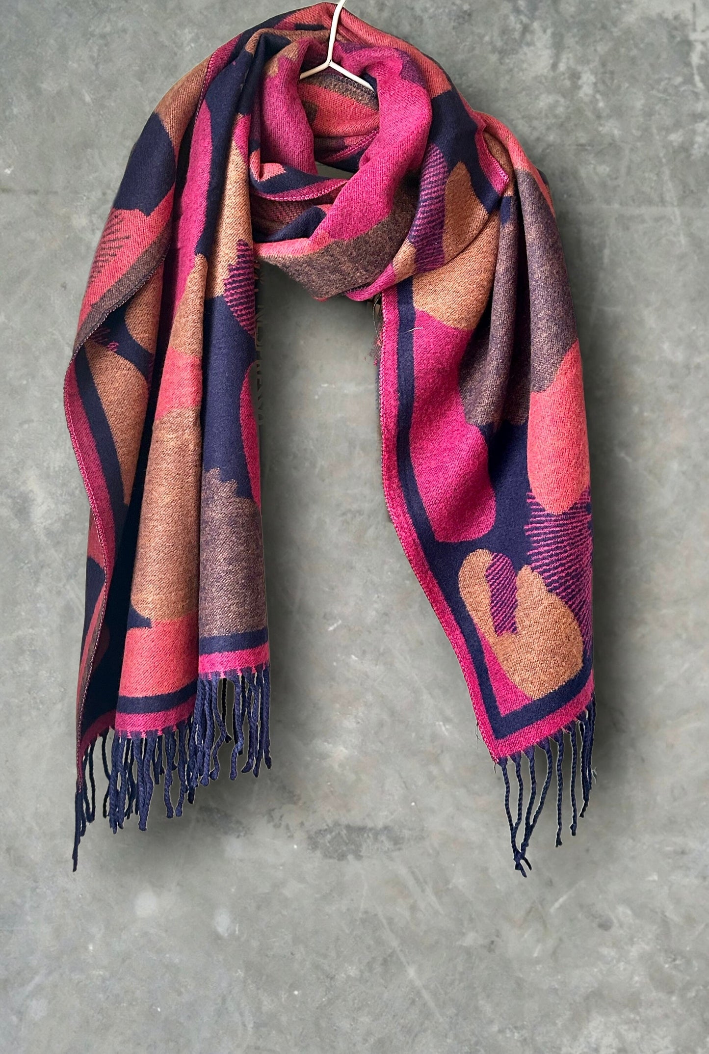 Cashmere Scarf in Blue and Pink with Color Patch Pattern,Winter Scarf,Exceptional Softness,Idea Gifts For Mom,Her,Birthday and Christmas