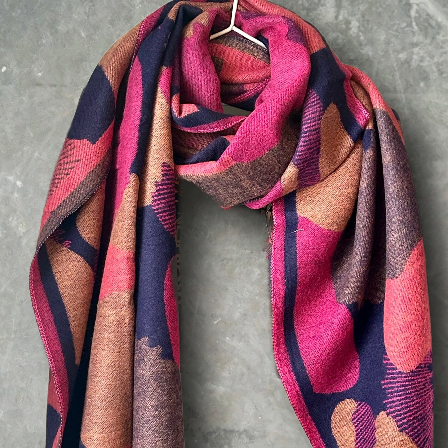 Cashmere Scarf in Blue and Pink with Color Patch Pattern,Winter Scarf,Exceptional Softness,Idea Gifts For Mom,Her,Birthday and Christmas