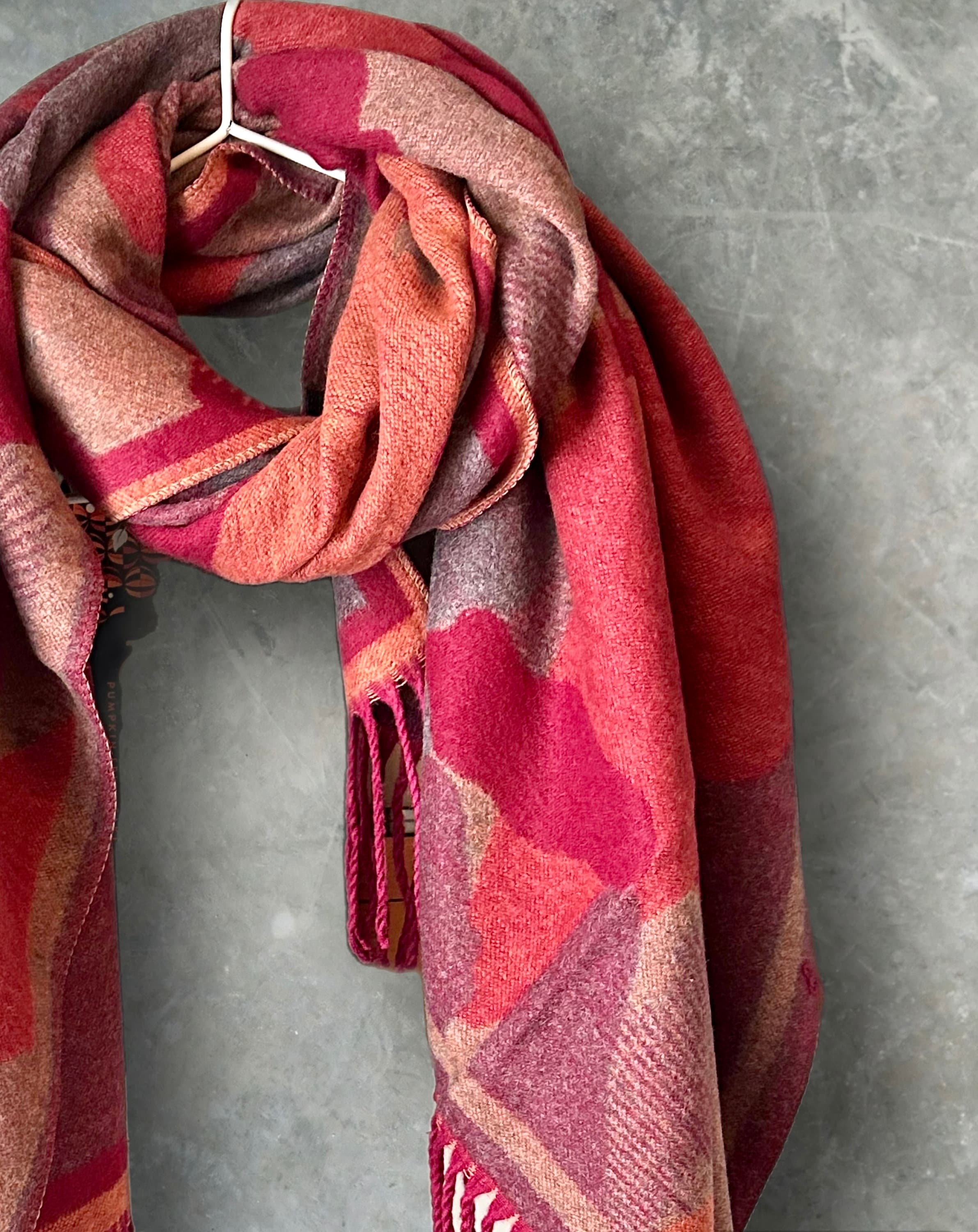 Cashmere Blend Scarf in Red and Orange with Color Patch Pattern