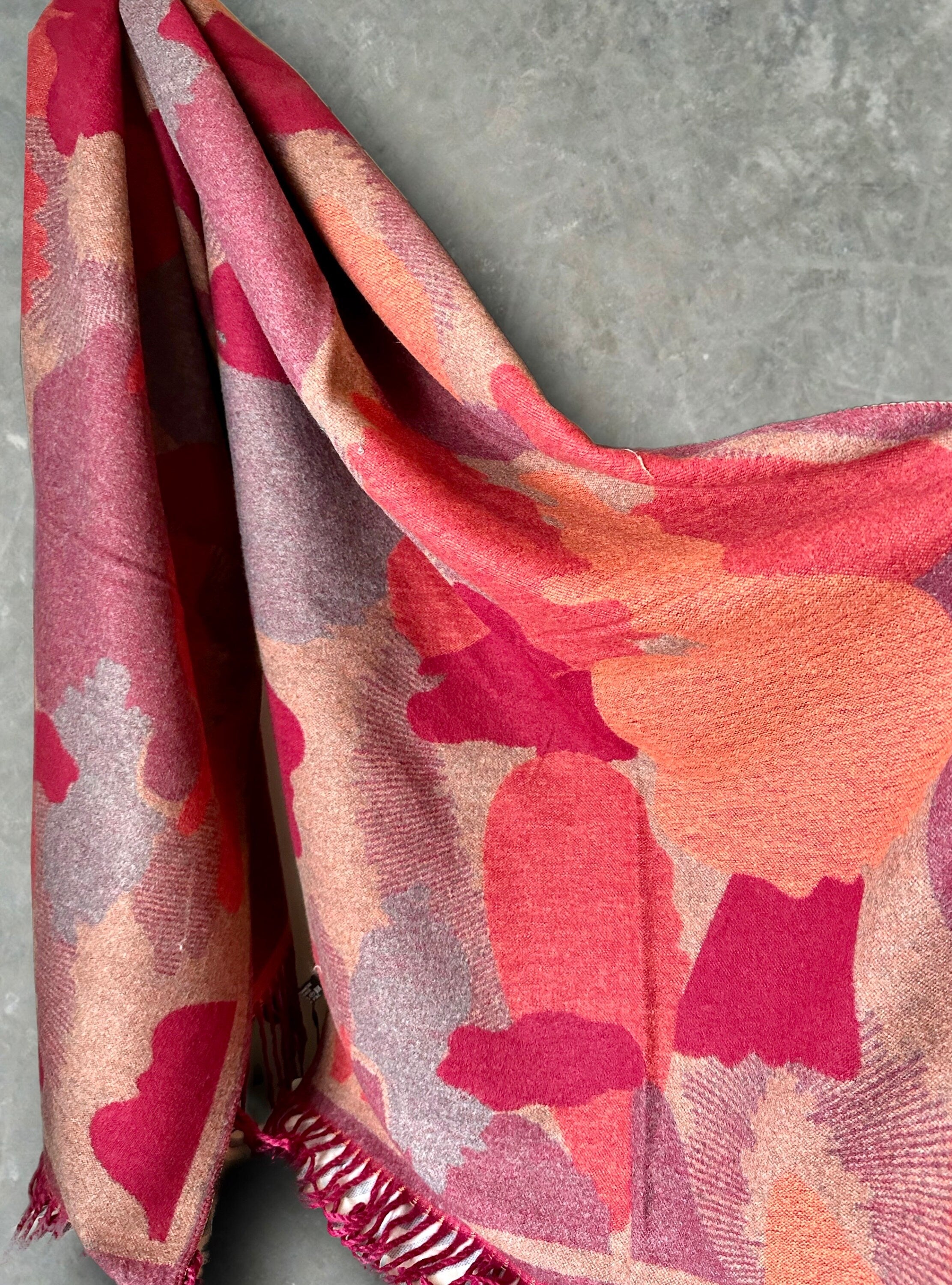 Cashmere Blend Scarf in Red and Orange with Color Patch Pattern