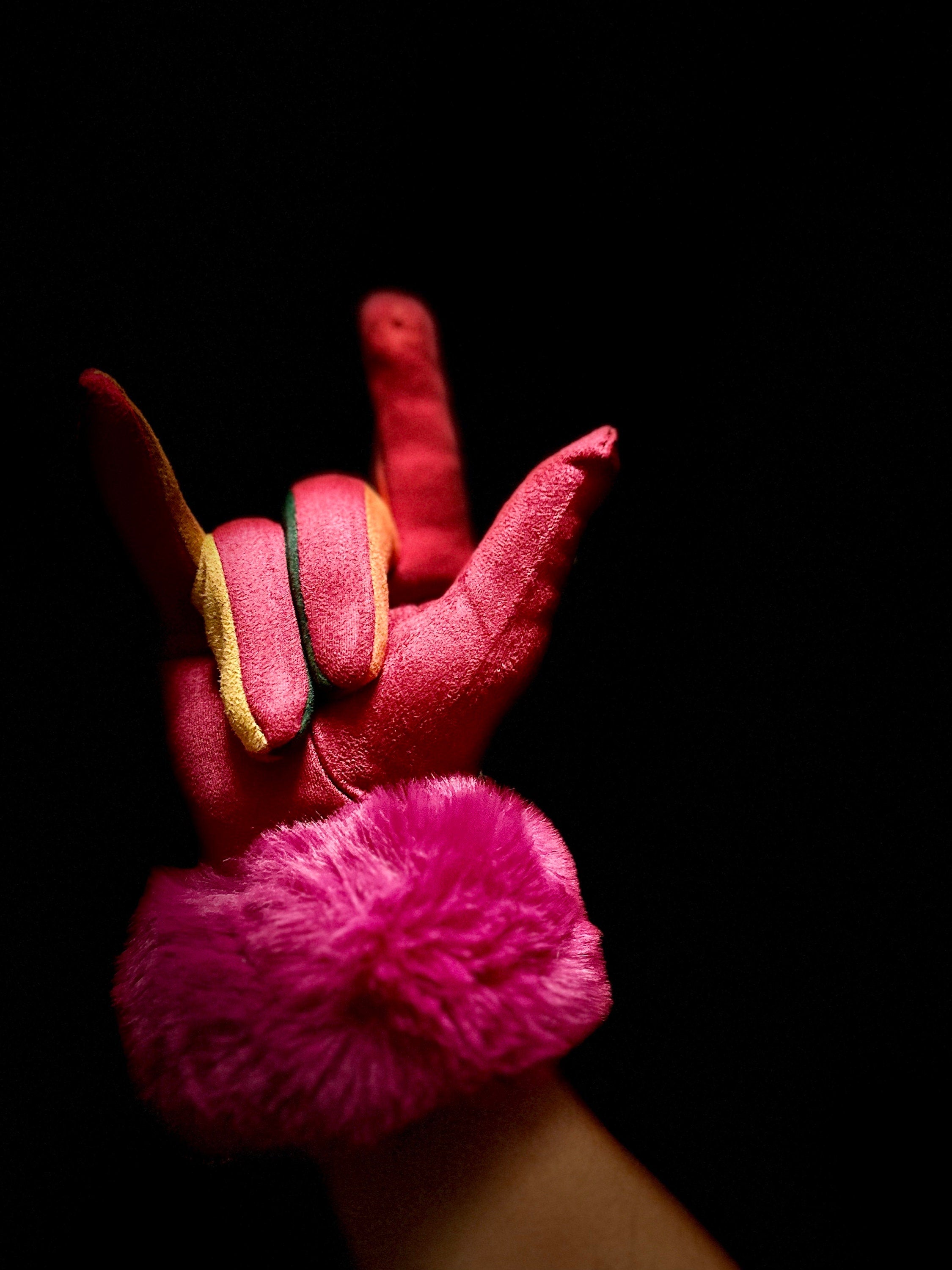 Fuchsia Pink Suede Gloves with Faux Fur,Stretch Suede Fabric