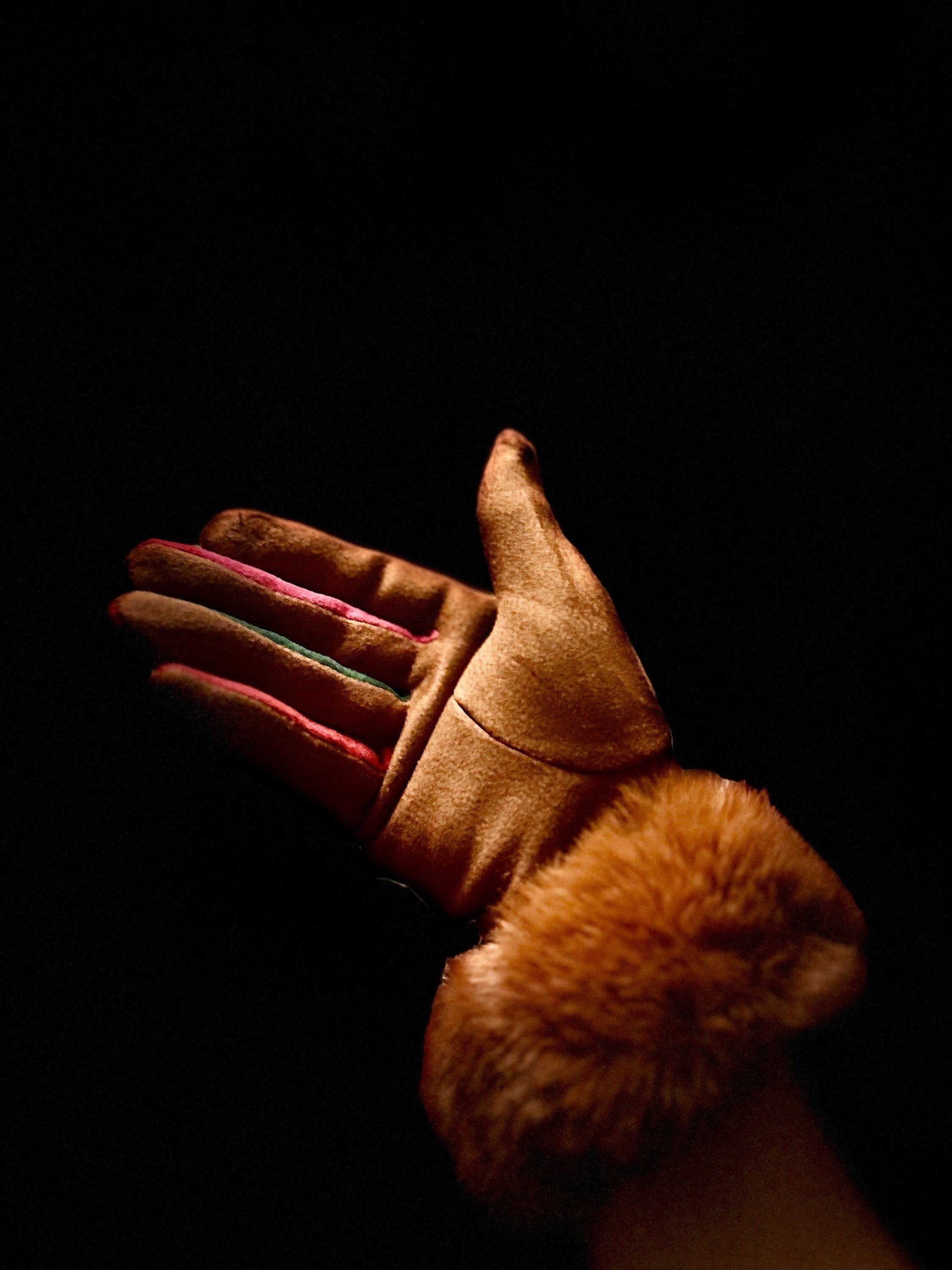 Brown Suede Gloves with Faux Fur,Stretch Suede Fabric