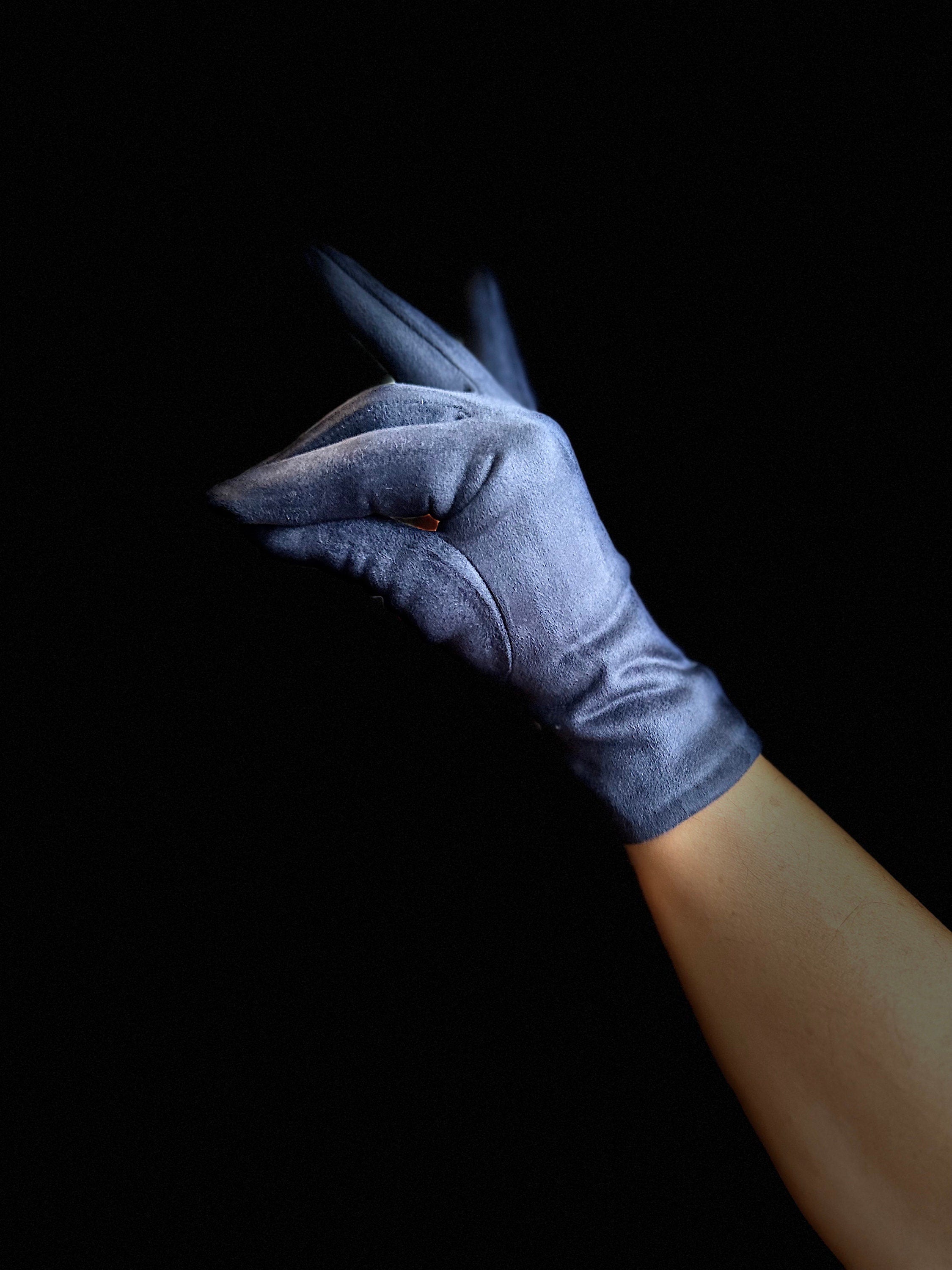 Embroidery Mulberry Tree Navy Blue Gloves,Stretch Suede Fabric