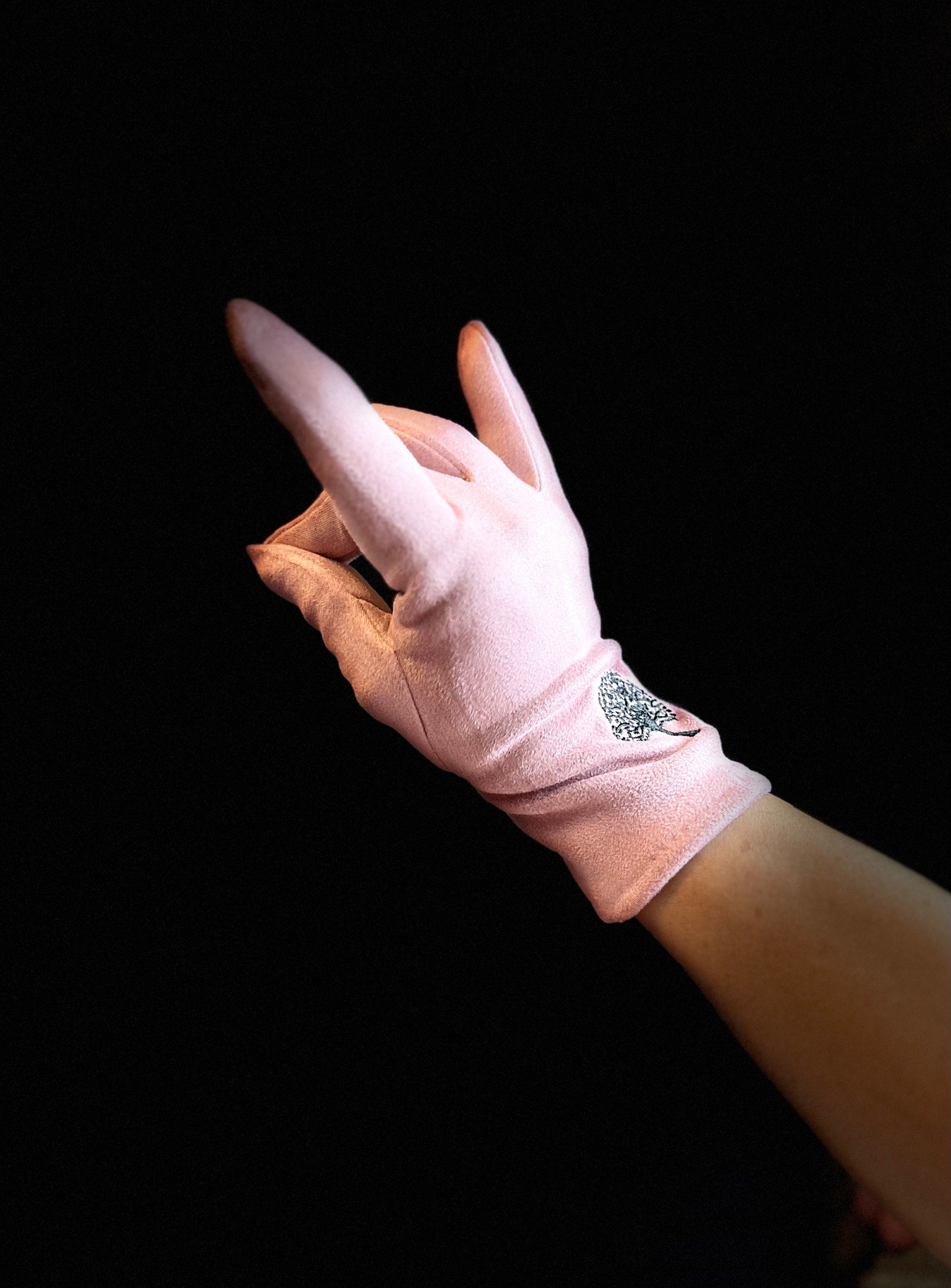 Light Pink Gloves with Embroidery Mulberry Tree