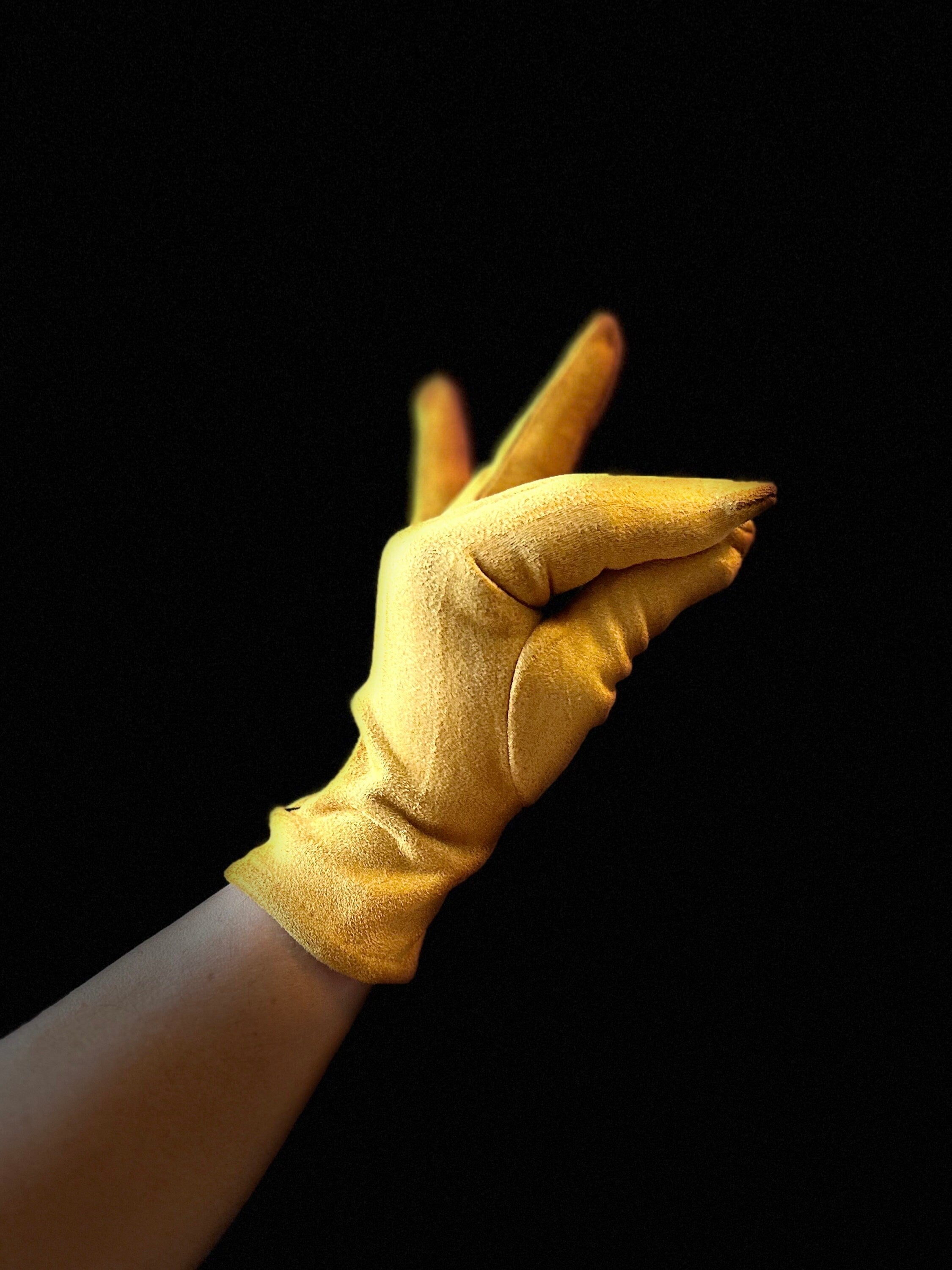 Mustard Yellow Gloves with Embroidery Mulberry Tree for Women