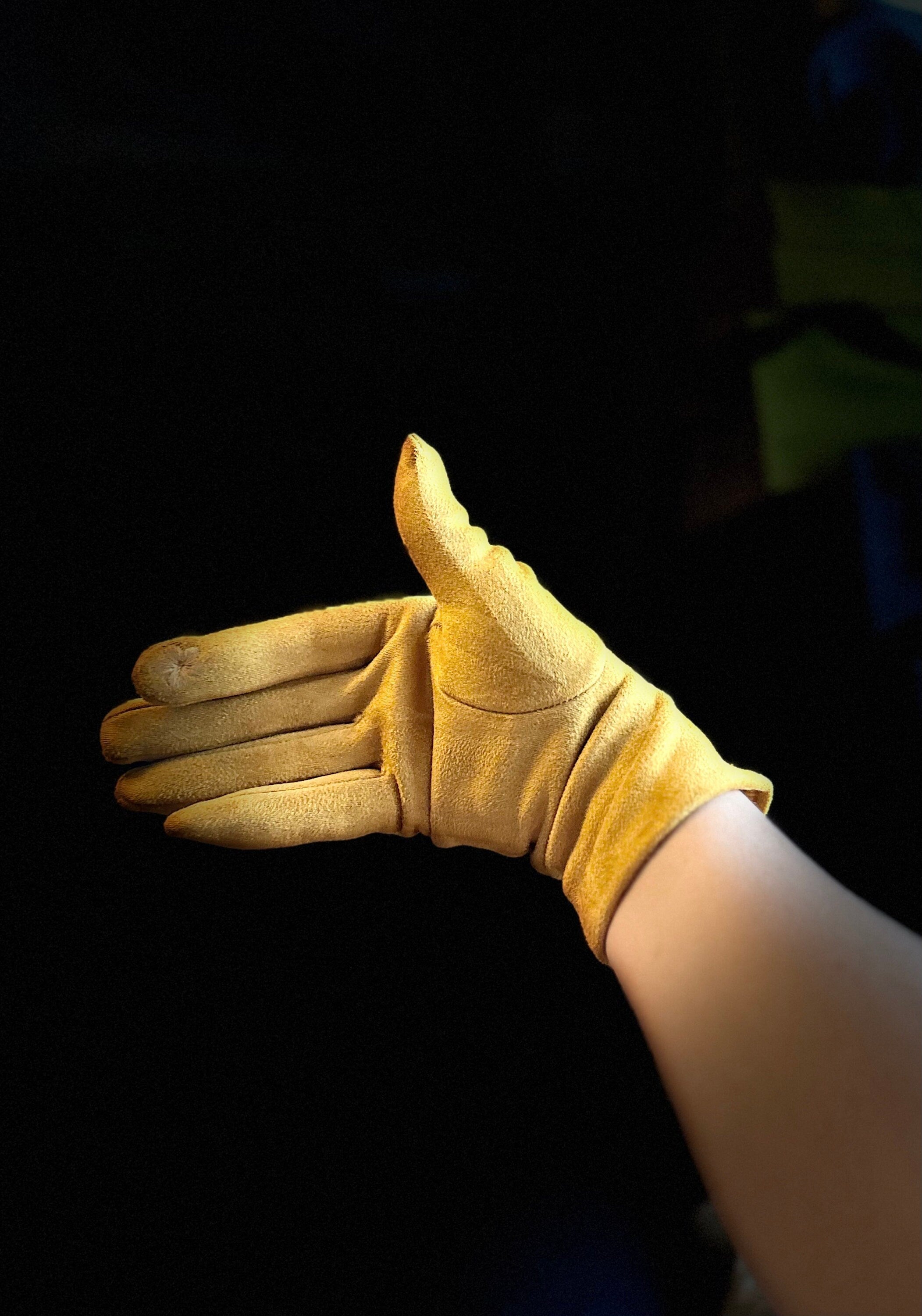 Mustard Yellow Gloves with Embroidery Mulberry Tree for Women