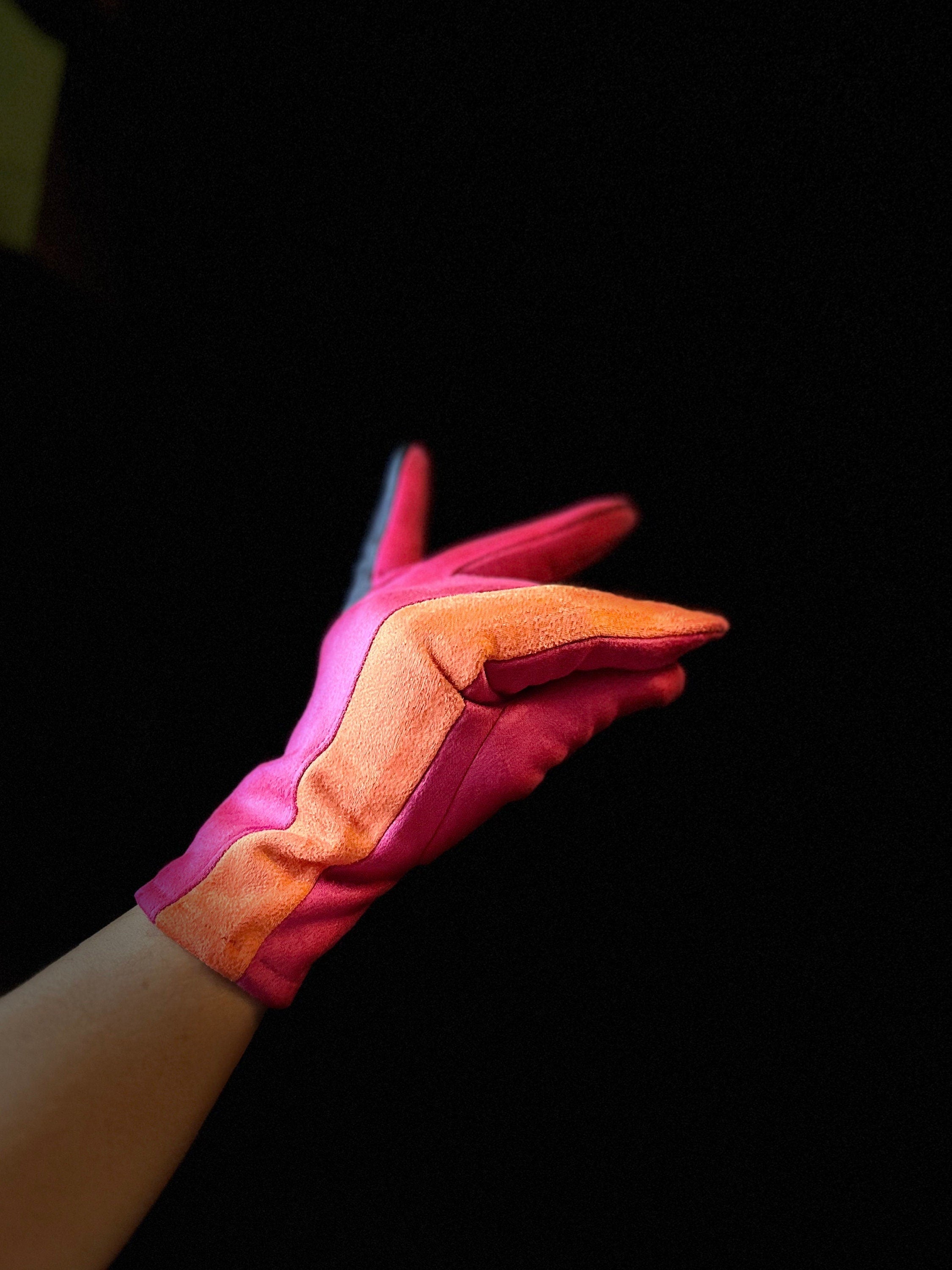 The Tri-Color Glove in Pink,Orange, and Grey