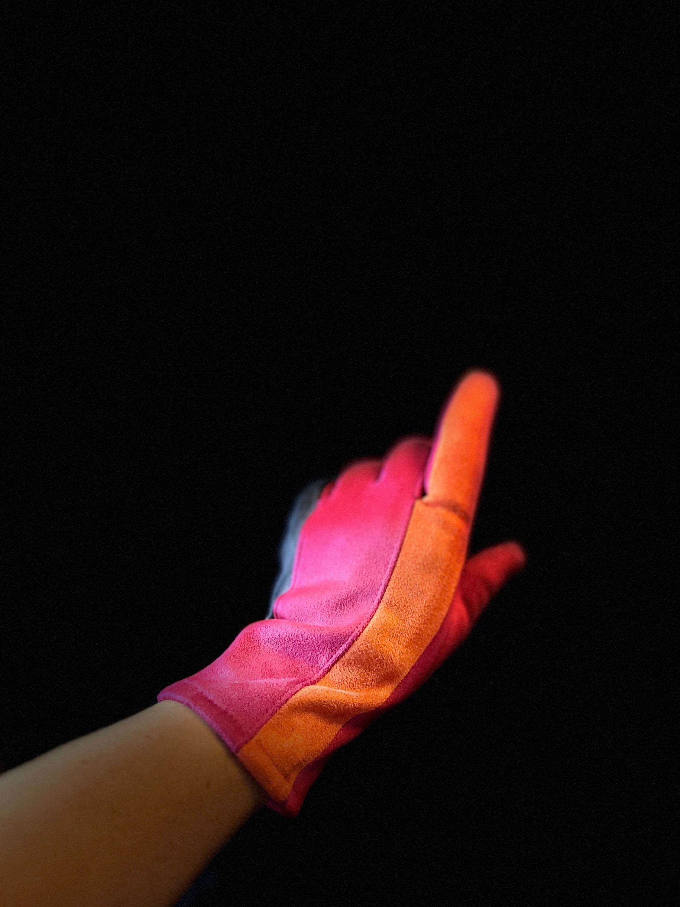 The Tri-Color Glove in Pink,Orange, and Grey