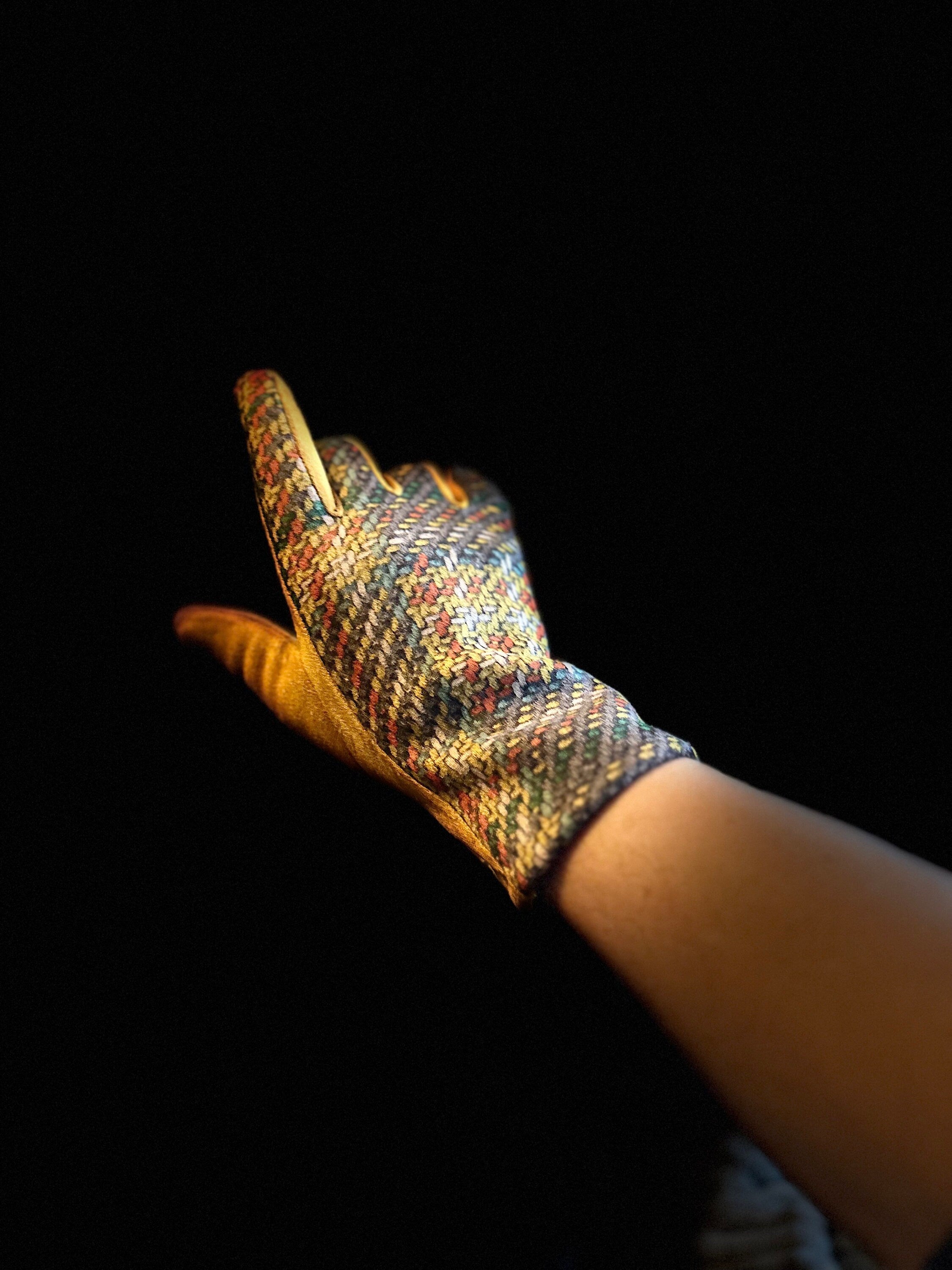 Mustard Yellow Glove with Tweed,Tartan Pattern for Women