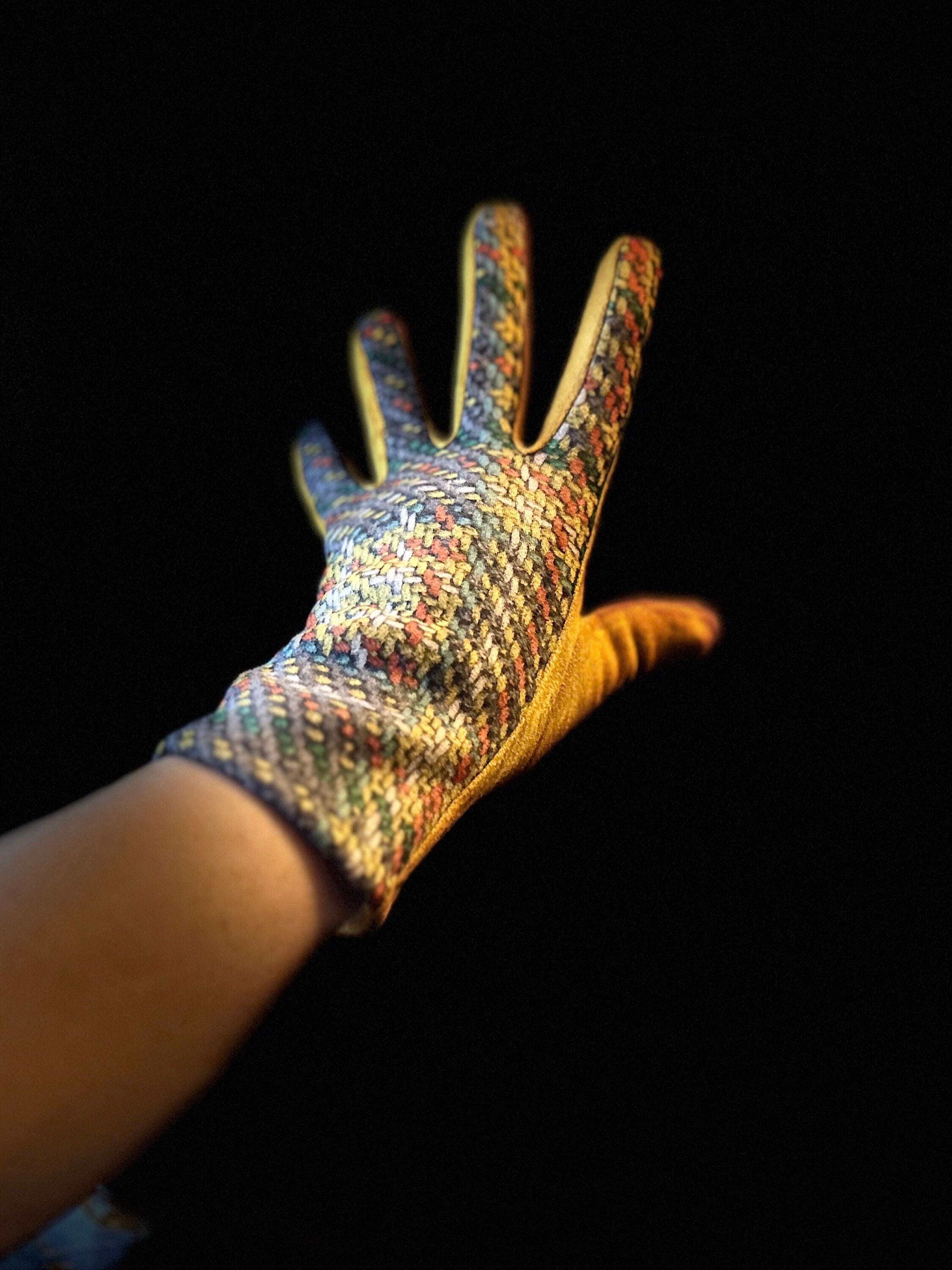 Mustard Yellow Glove with Tweed,Tartan Pattern for Women