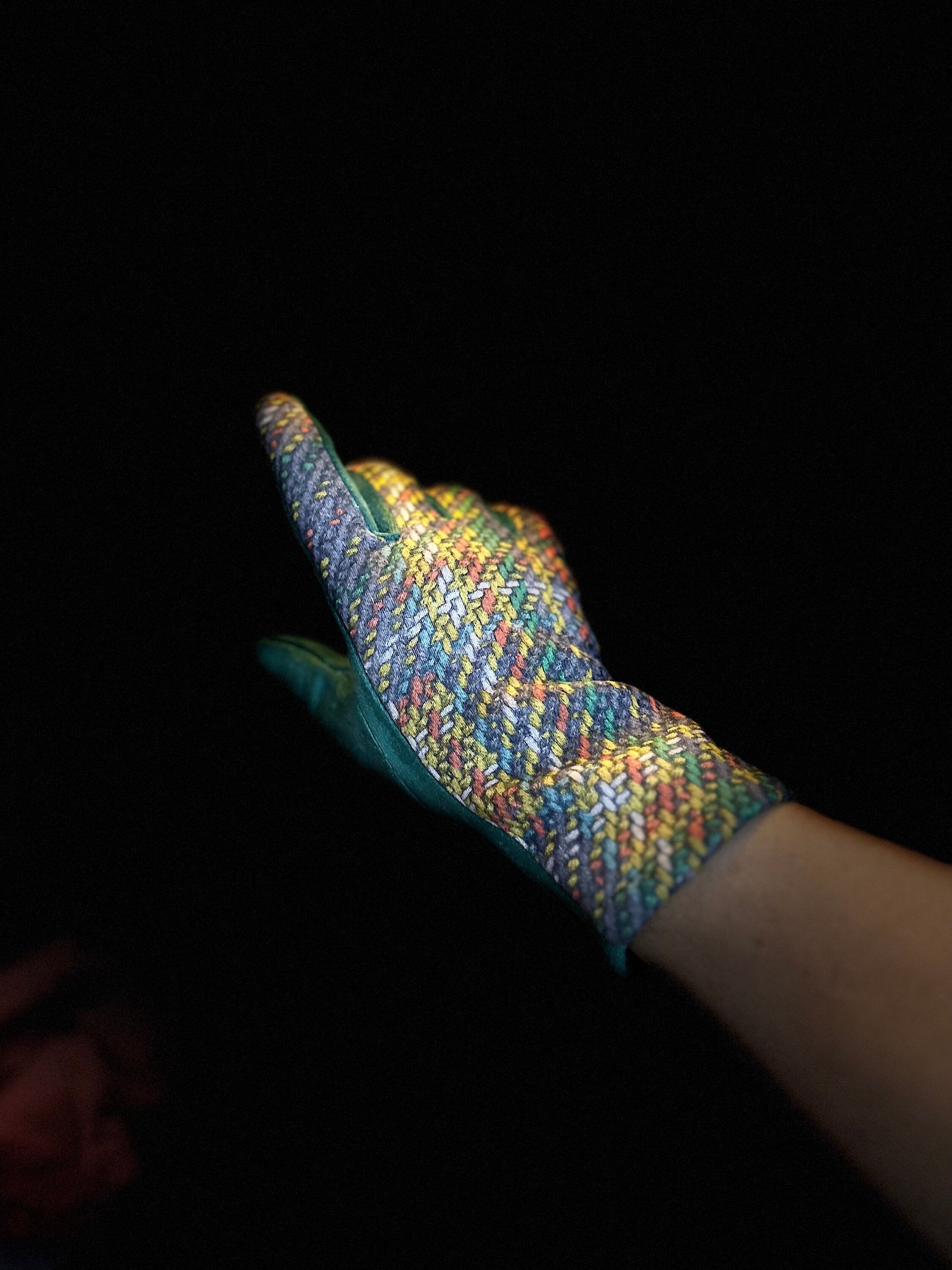 Teal Blue Glove with Tweed,Tartan Pattern for Women