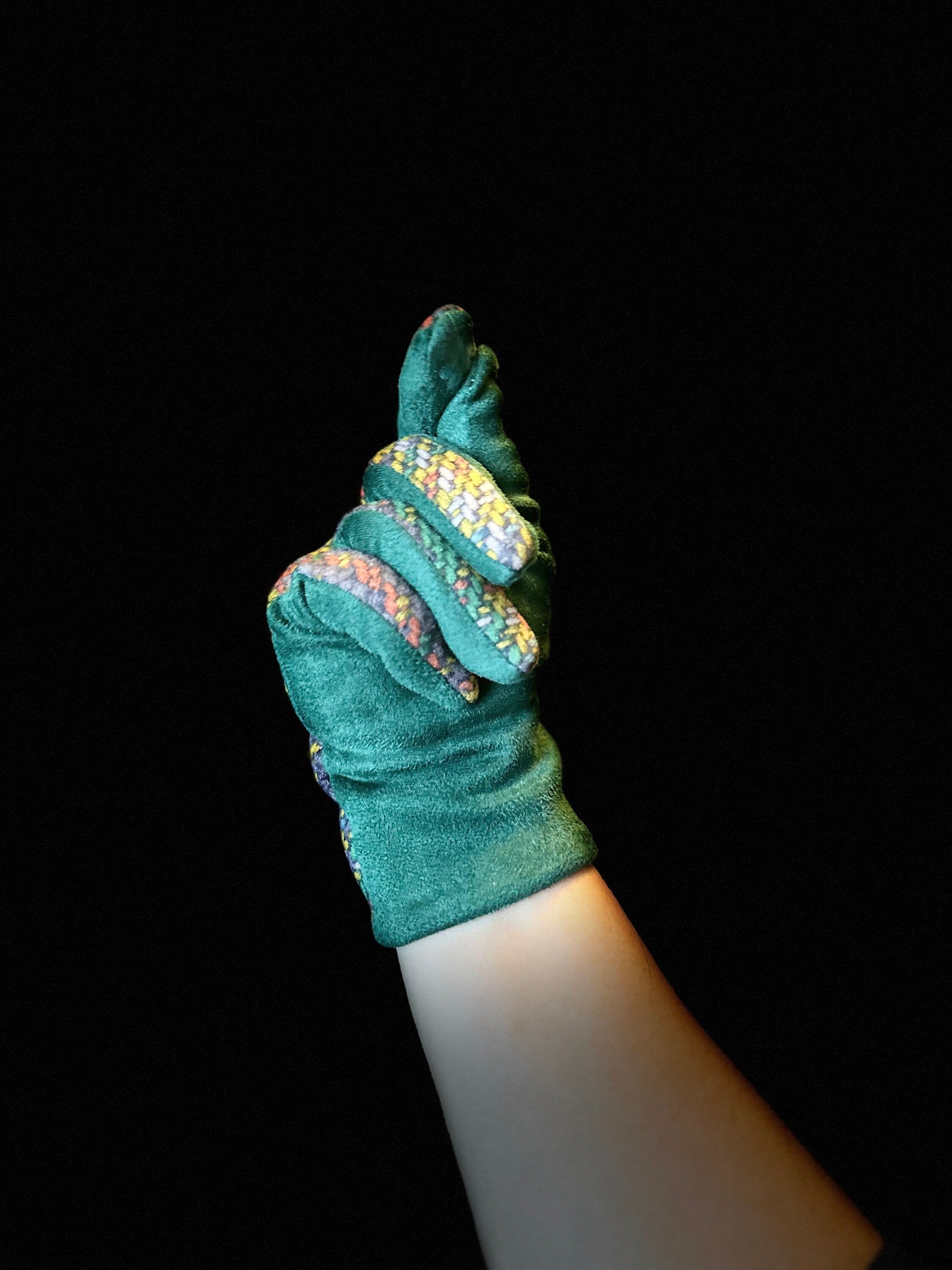 Teal Blue Glove with Tweed,Tartan Pattern for Women