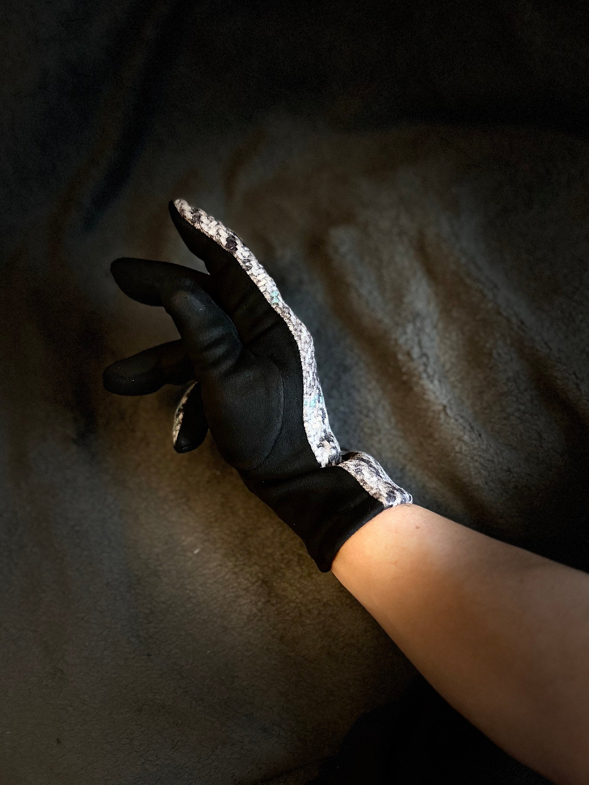 Black Glove with Tweed,Tartan Pattern for Women