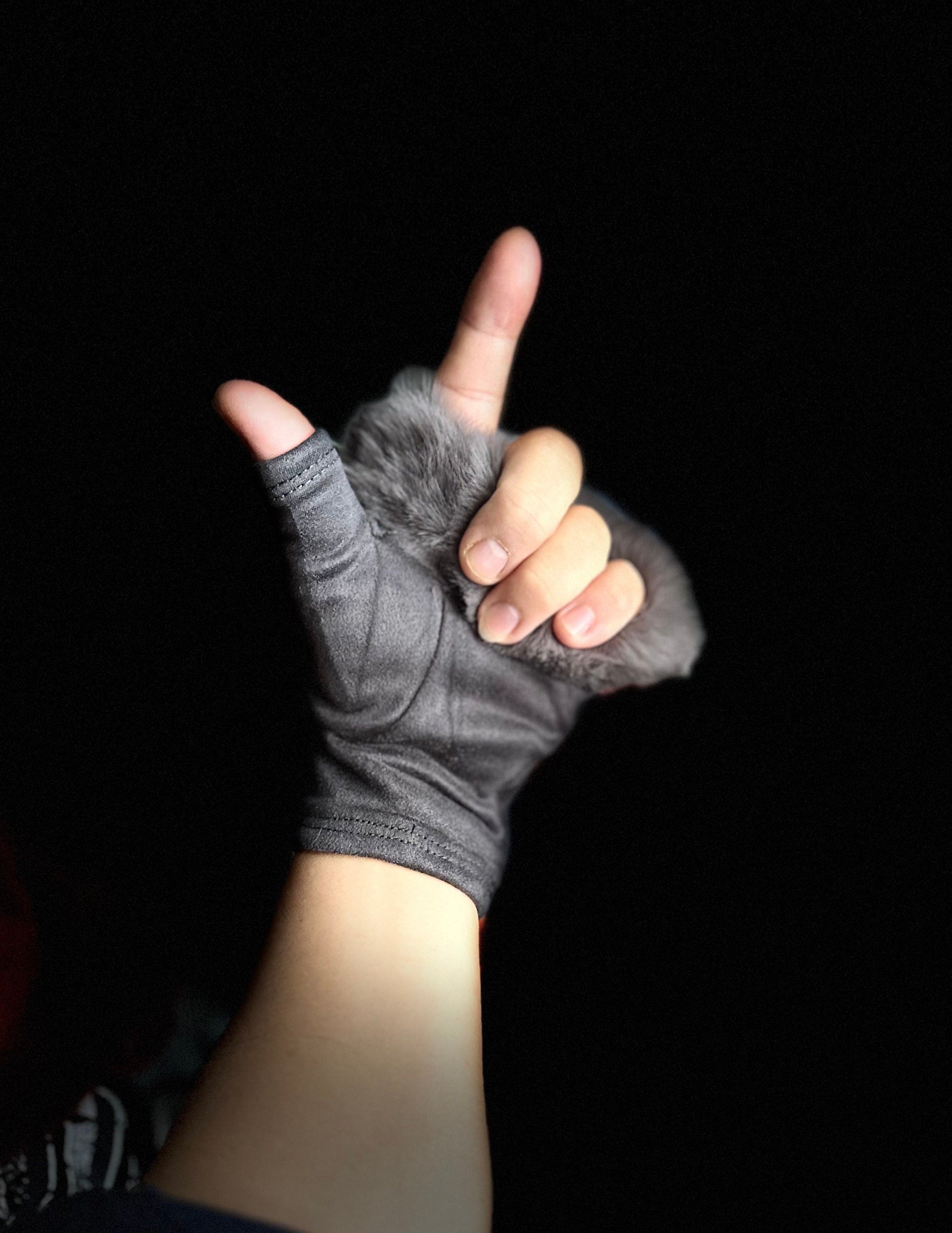 Grey Suede Fingerless Gloves with Faux Fur details,Winter Gloves