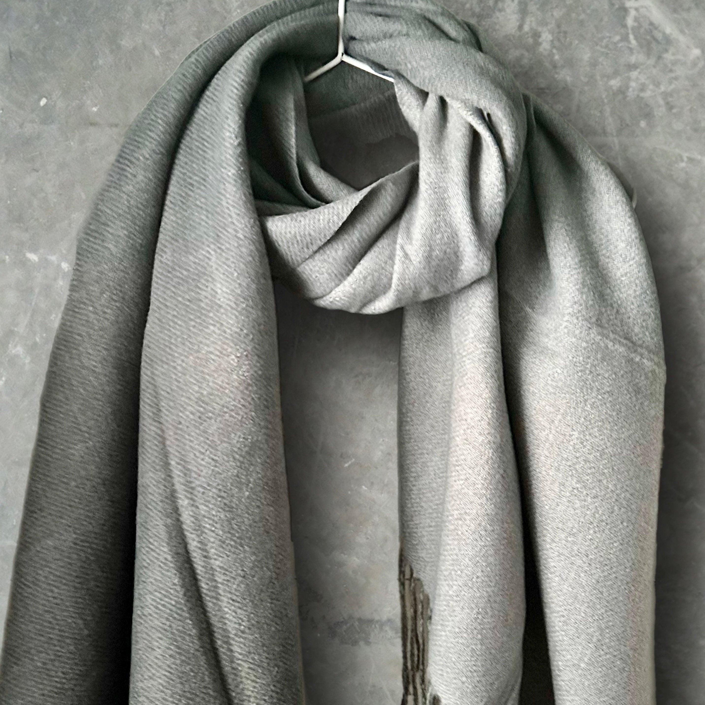 Two-Toned Grey Double-Sided Cashmere Scarf,Unisex Winter Scarf for Men and Women