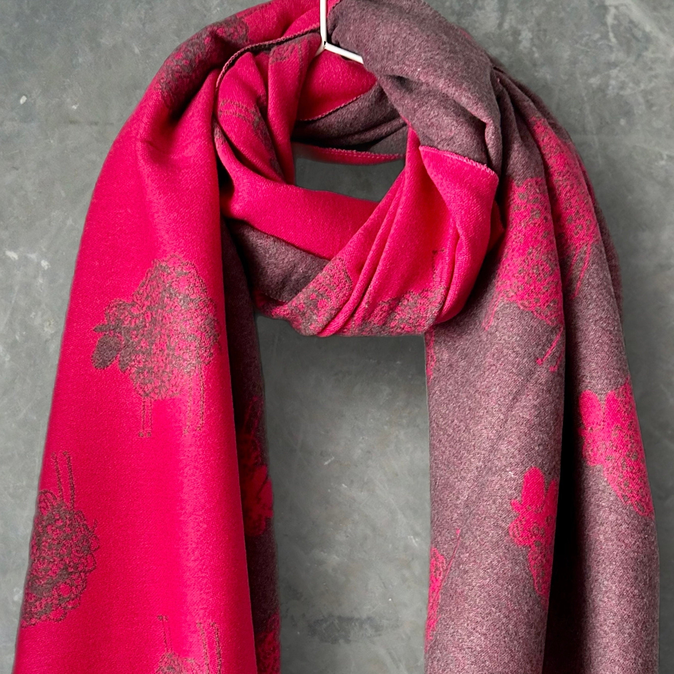 Pink and Grey Double-sided Cashmere Scarf featuring Sheep Pattern