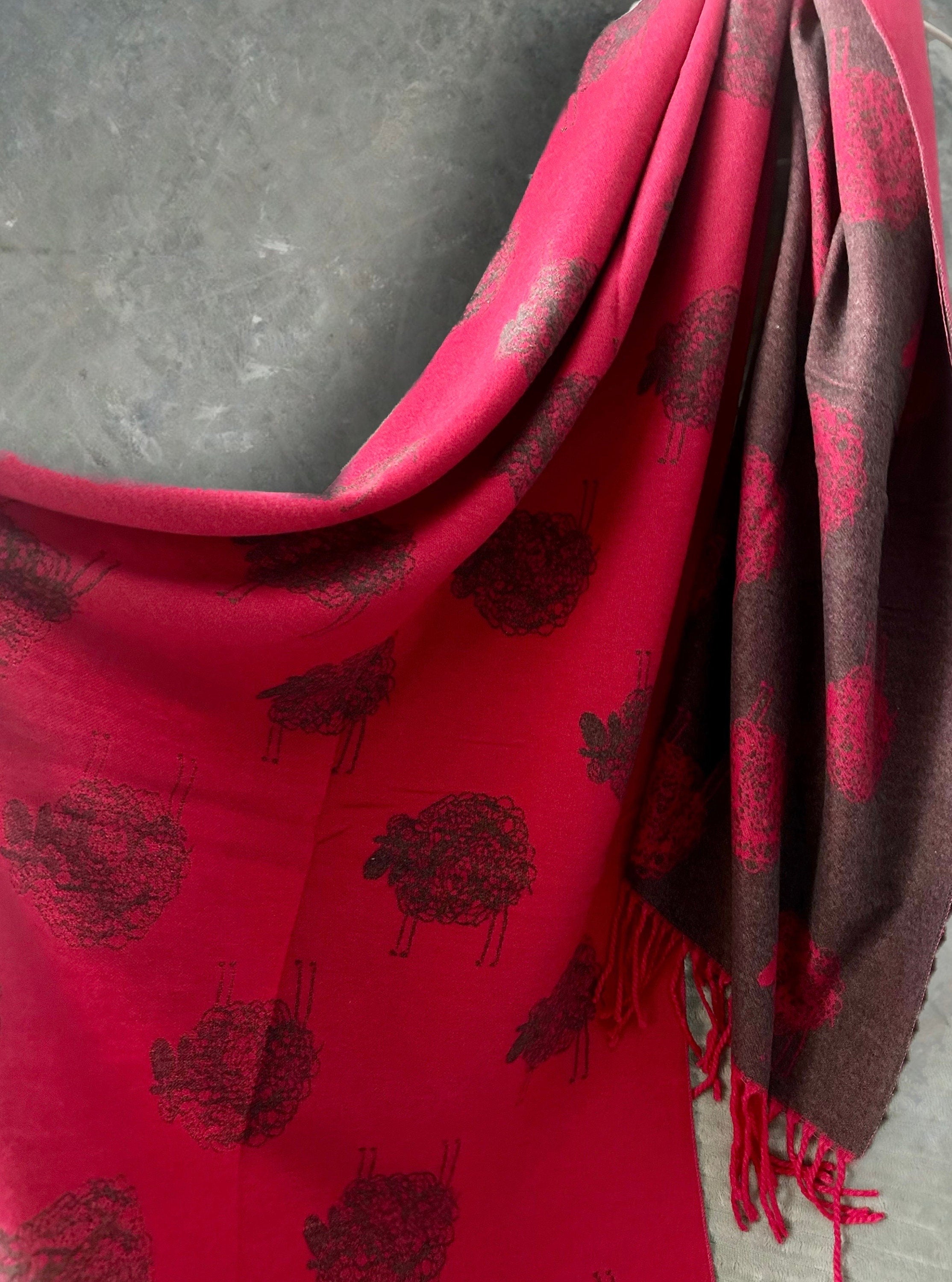 Pink and Grey Double-sided Cashmere Scarf featuring Sheep Pattern