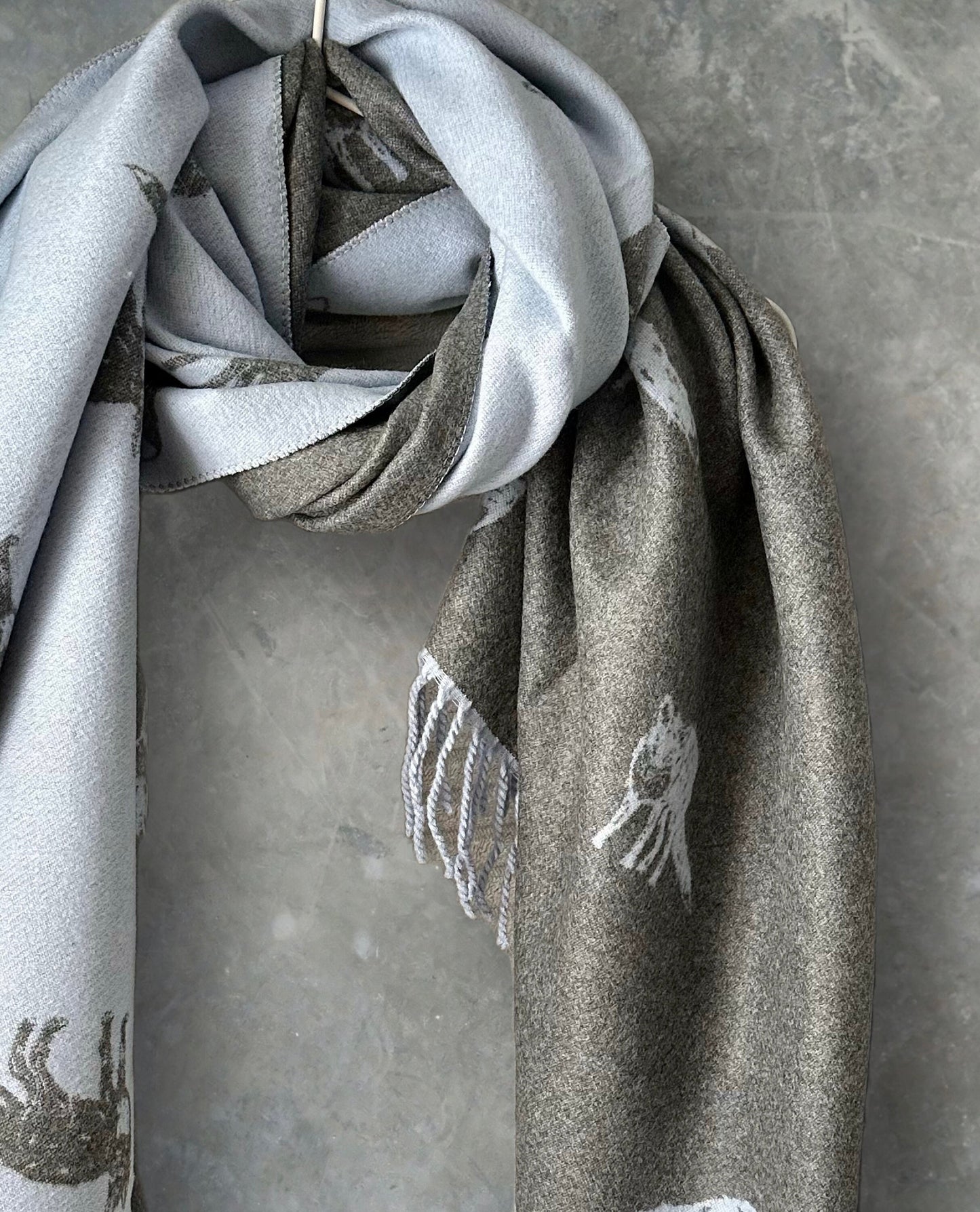 Fox’s Scarf in Light Blue and Grey Double-sided Cashmere Scarf,suitable for Winter,Great Gift for Mom,Her, Birthday,Christmas.