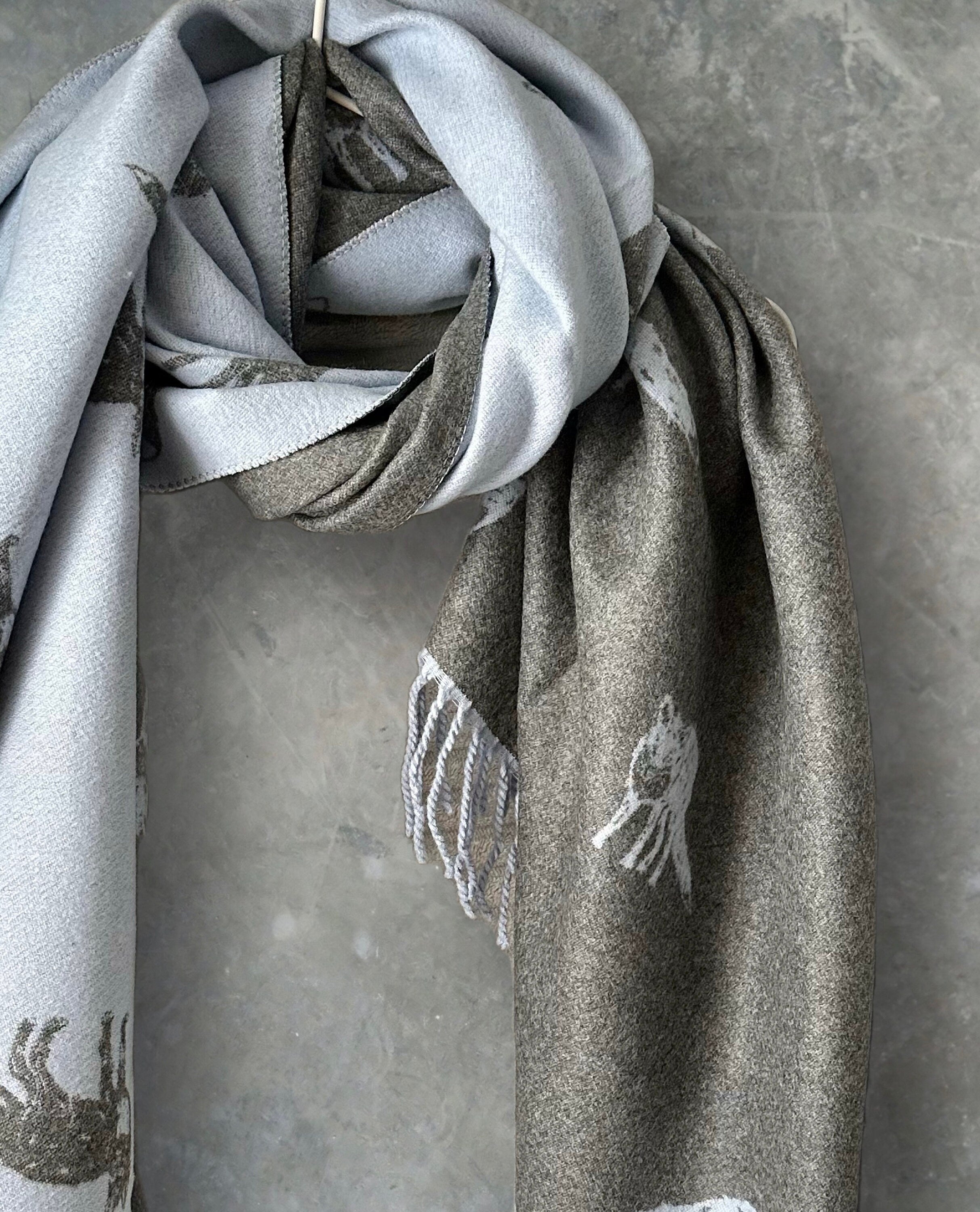 Fox’s Scarf in Light Blue and Grey Double-sided Cashmere Blend Scarf