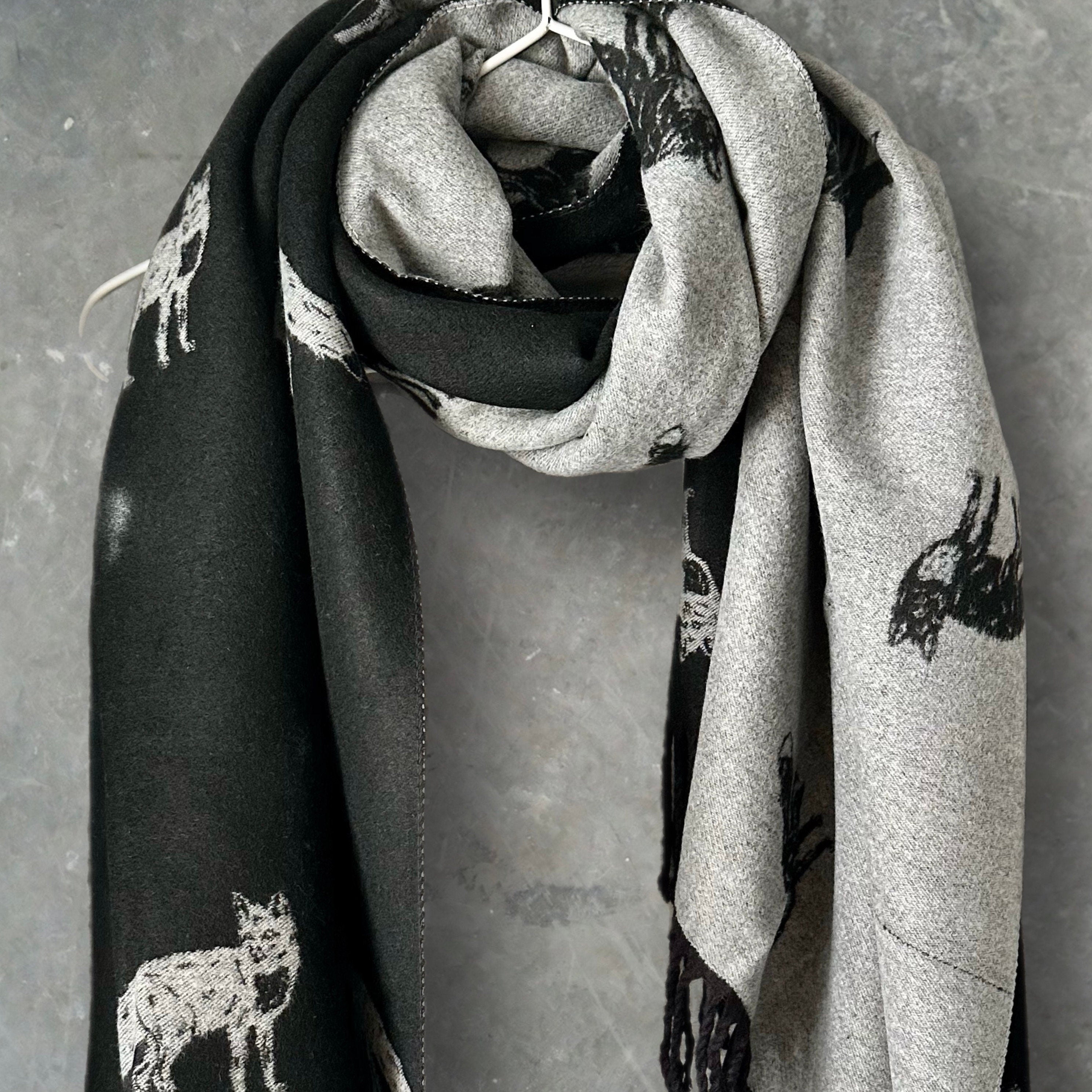 Fox’s Scarf in Black and Grey Double-sided Cashmere Blend Scarf For Winter