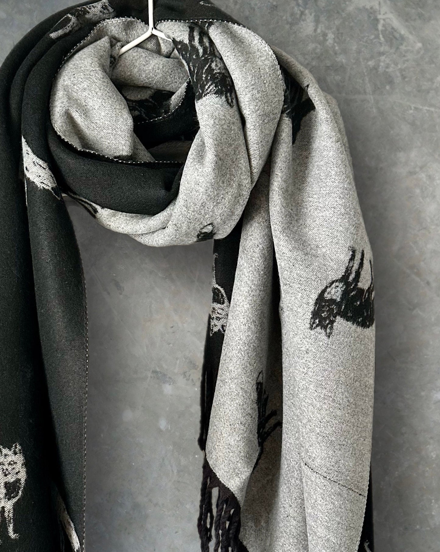 Fox’s Scarf in Black and Grey Double-sided Cashmere Scarf,Winter Scarf,Scarf Women,Gift for Mom,Her,Gifts for Birthday,Christmas.