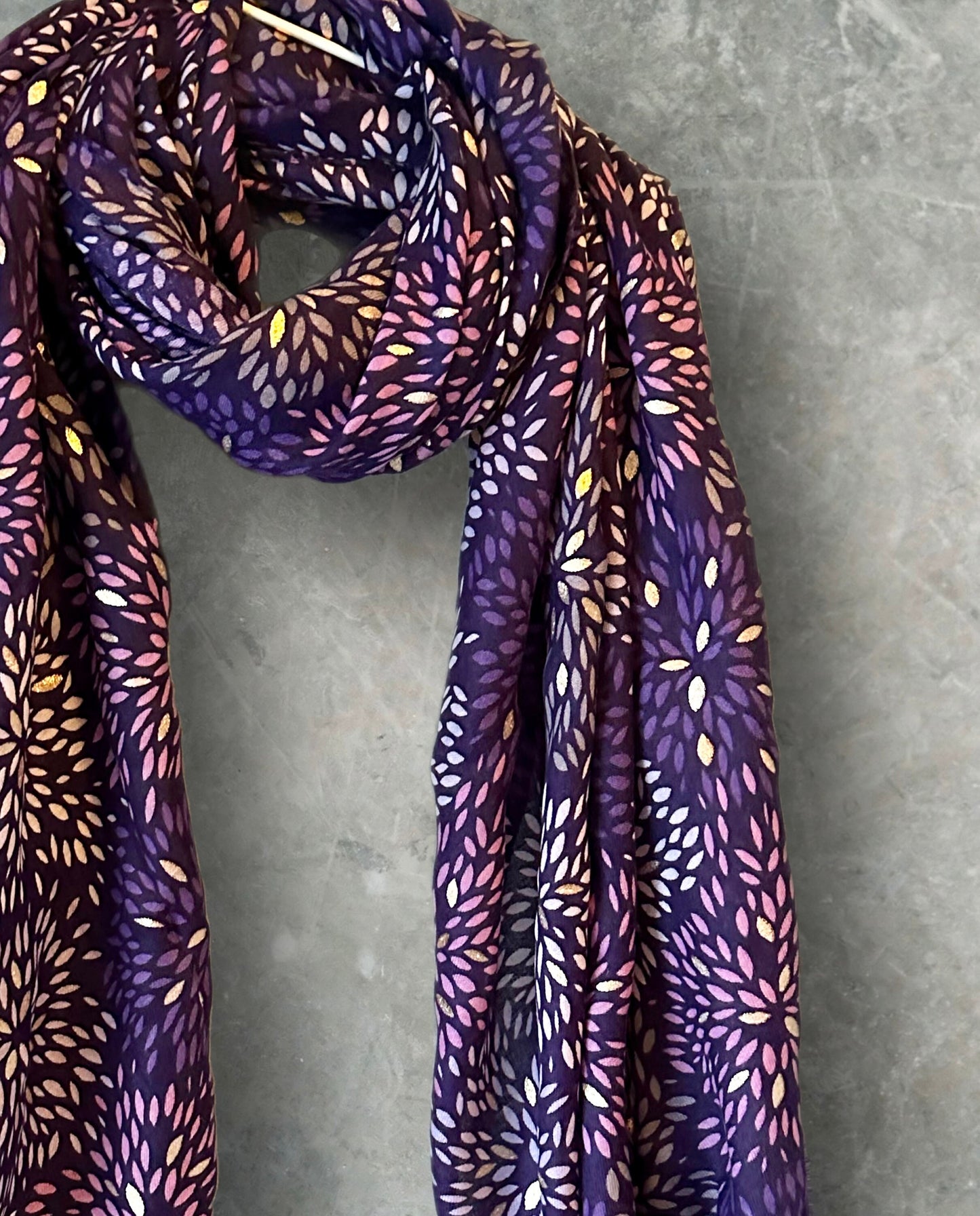 Firework Pattern with Gold Foils Purple Cotton Scarf,Women Scarf,Autumn Winter Scarf,Gifts for Her,Mom,Gifts for Birthday,Christmas