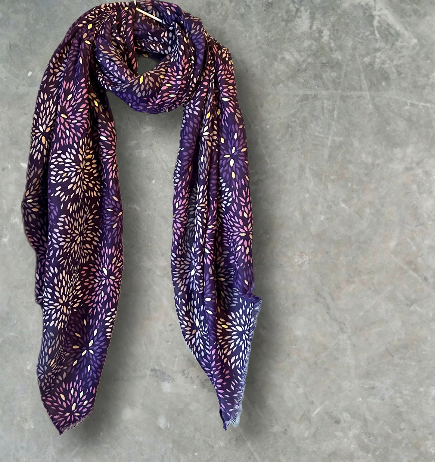 Firework Pattern with Gold Foils Purple Cotton Scarf,Women Scarf,Autumn Winter Scarf,Gifts for Her,Mom,Gifts for Birthday,Christmas