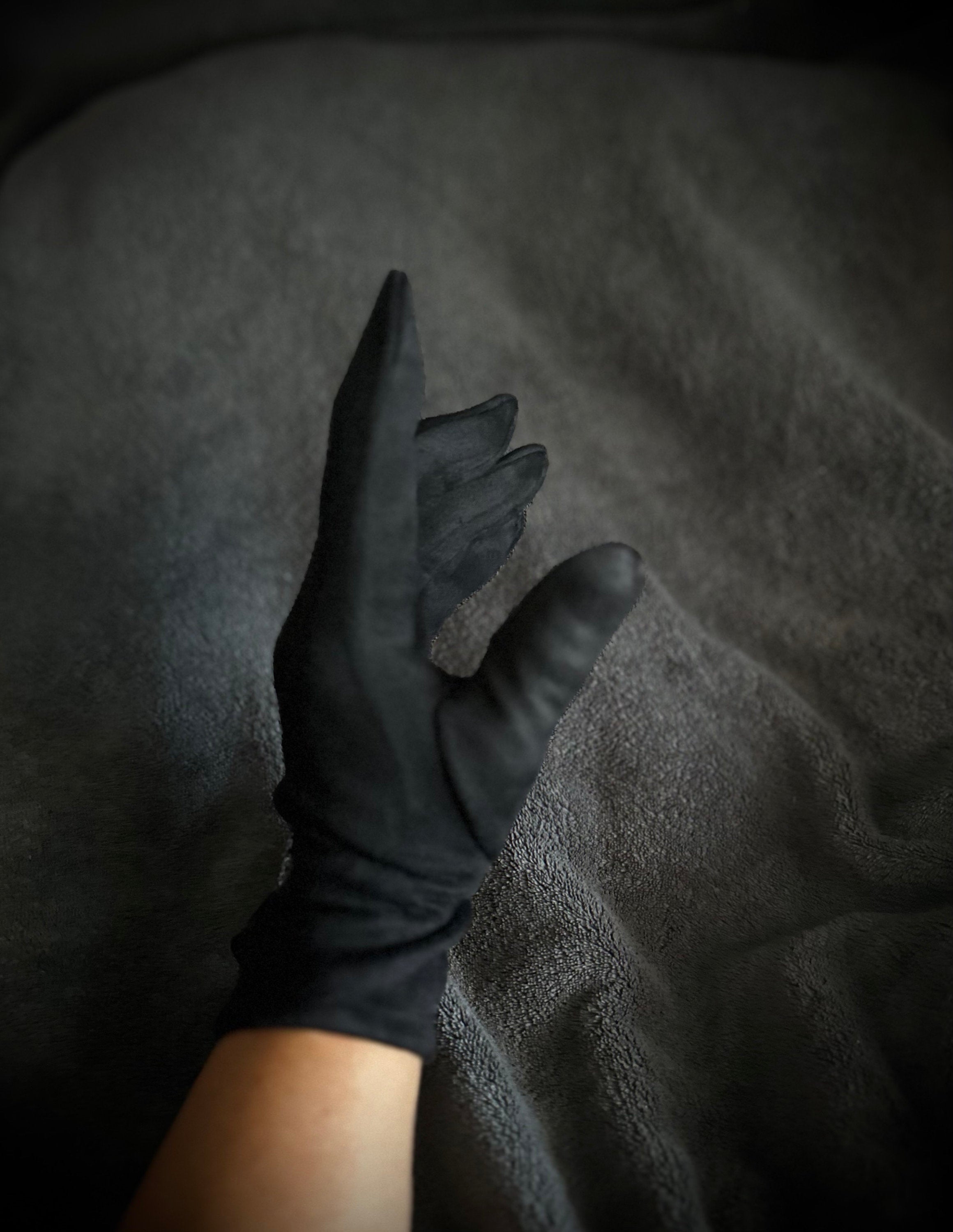 Embroidery Mulberry Tree Black Suede Gloves