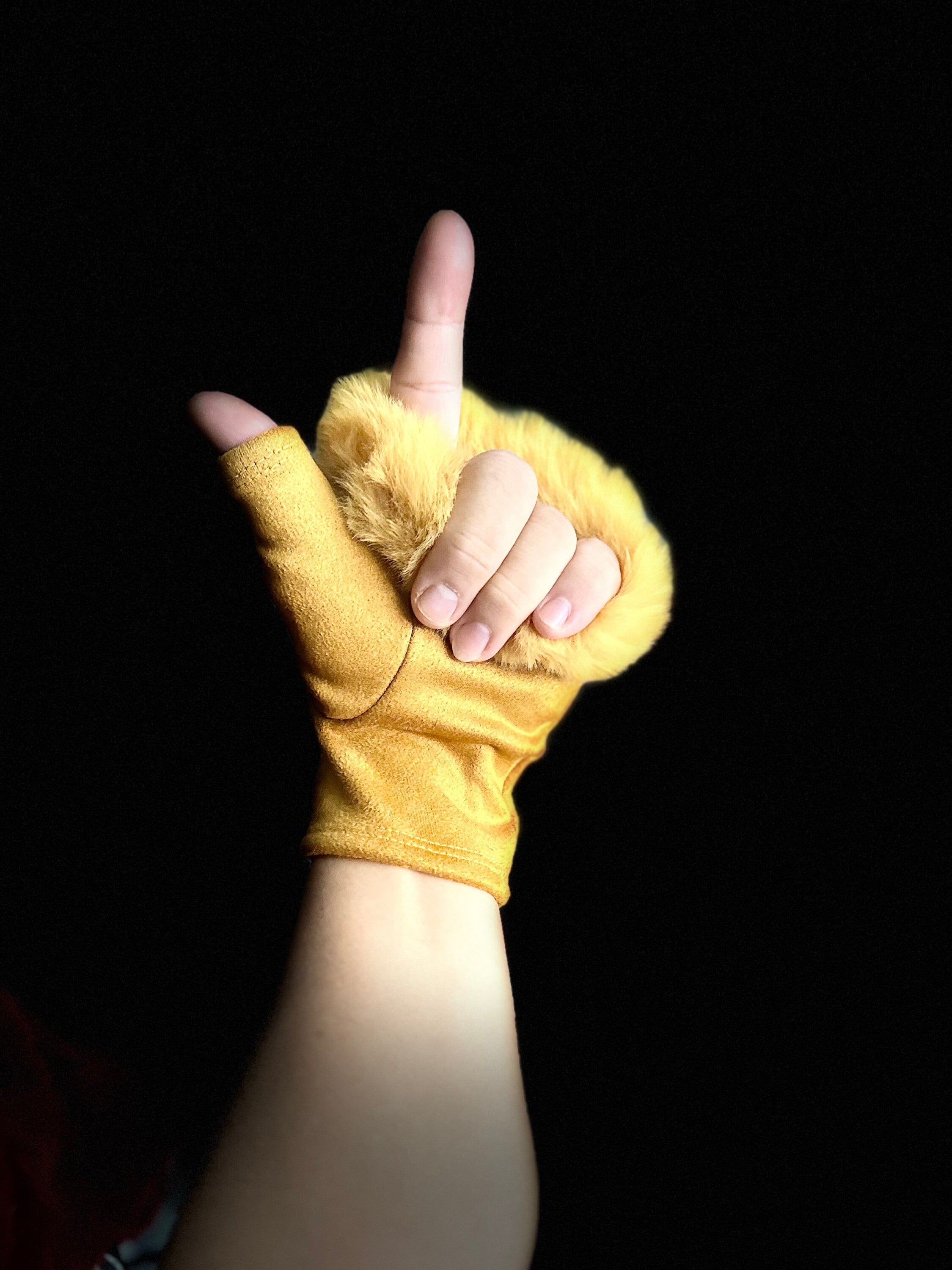 Mustard Yellow Suede Fingerless Gloves with Faux Fur details