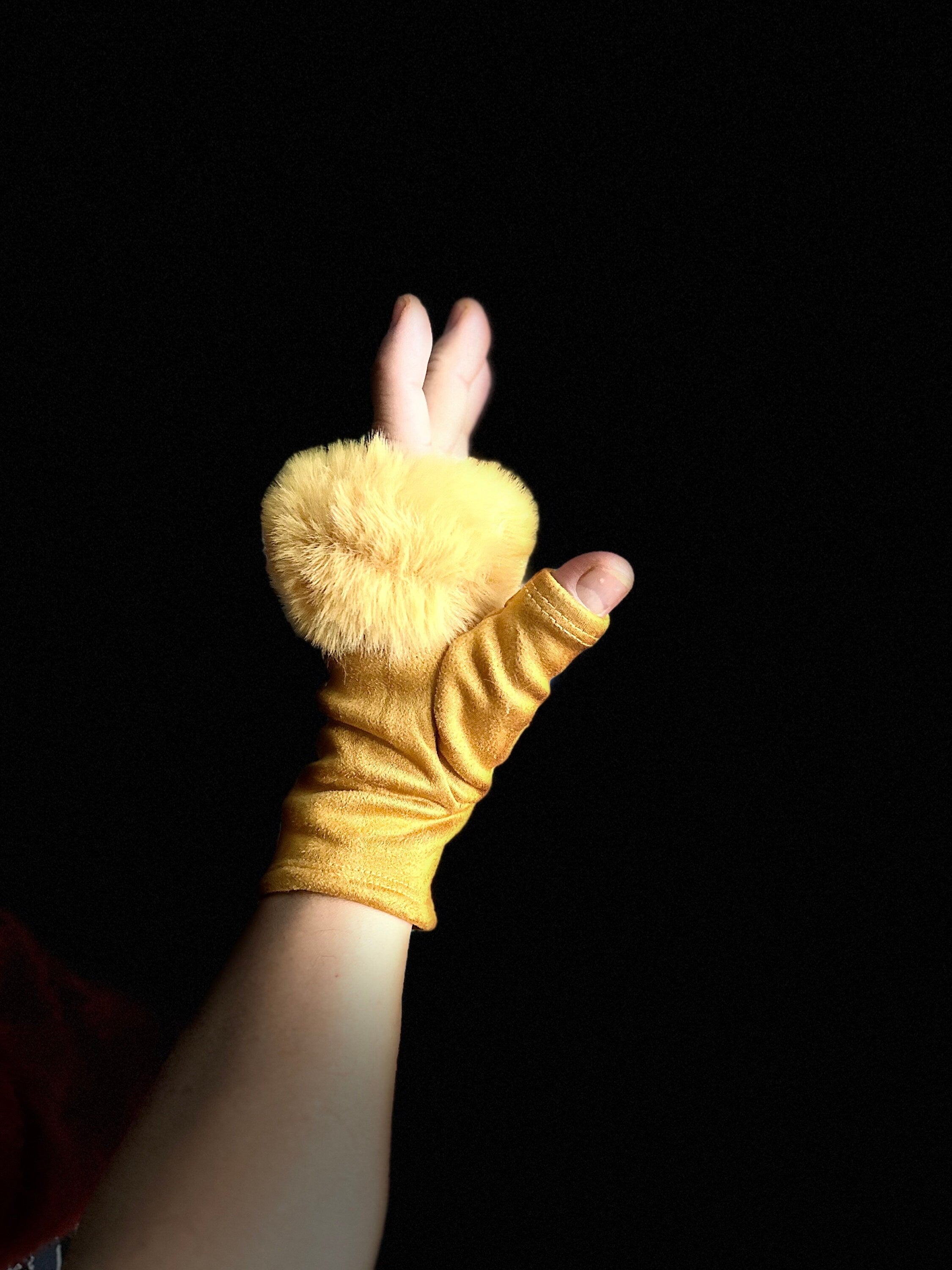 Mustard Yellow Suede Fingerless Gloves with Faux Fur details