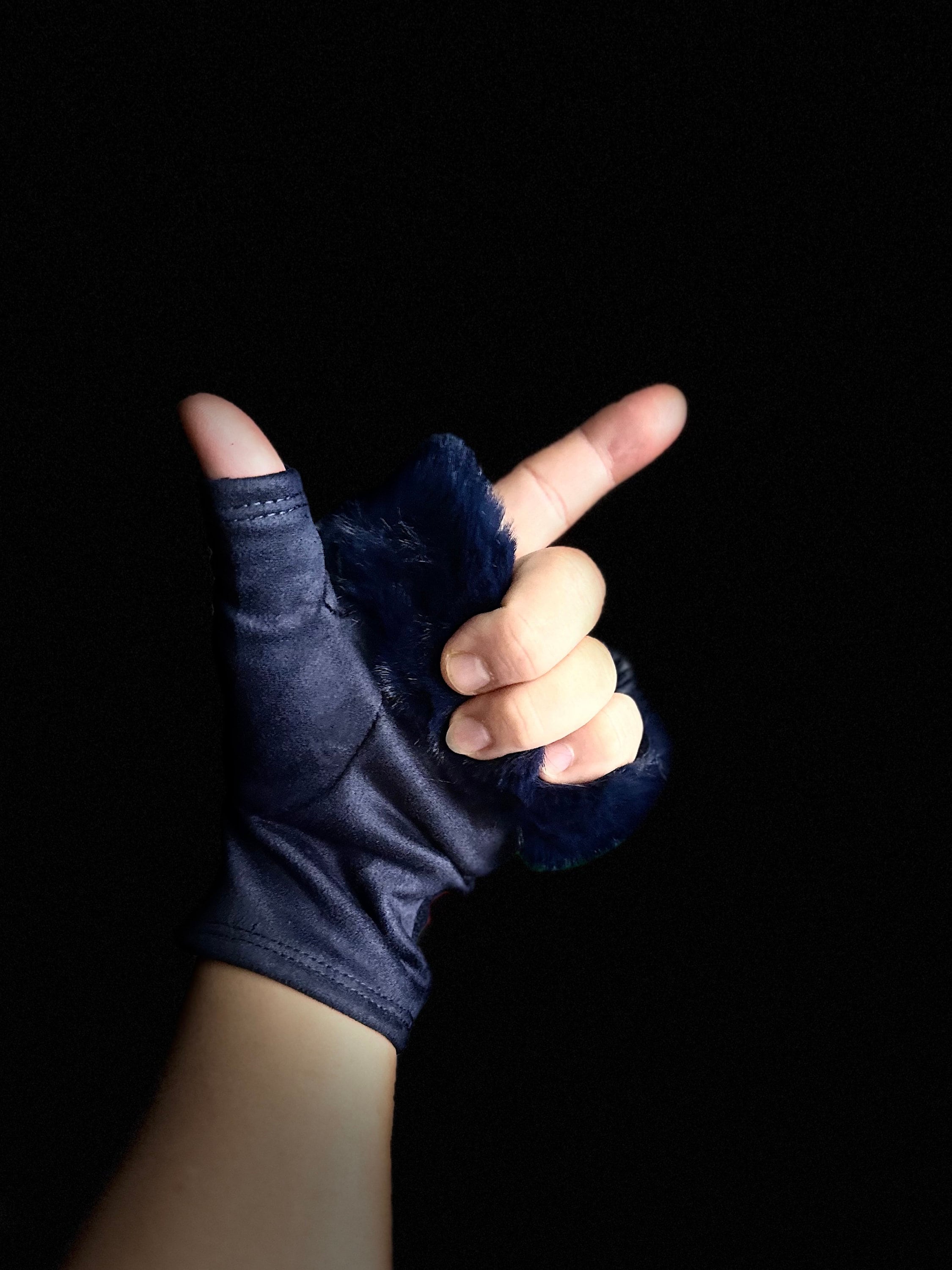 Navy Blue Suede Fingerless Gloves with Faux Fur