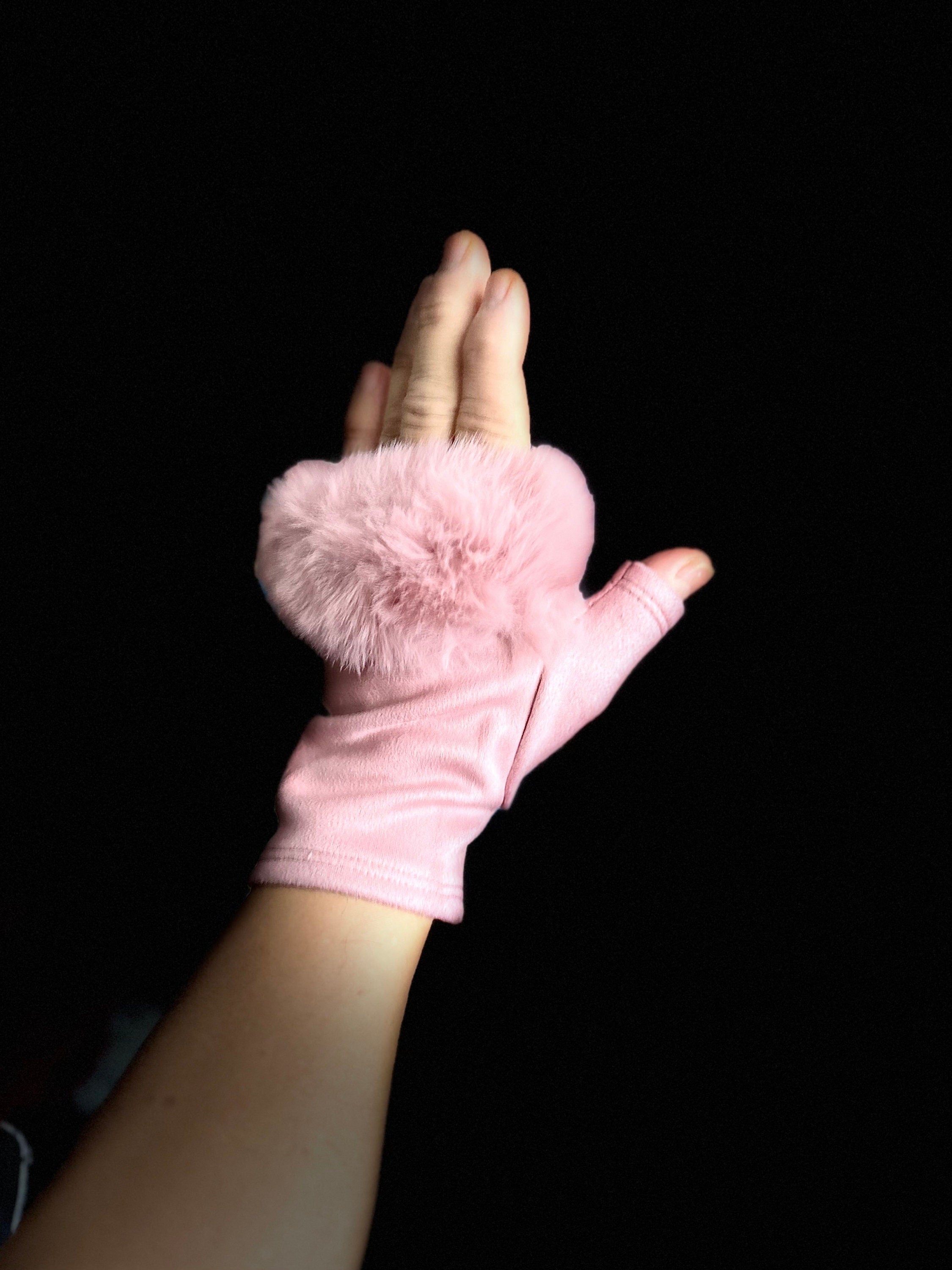 Light Pink Suede Fingerless Gloves with Faux Fur details