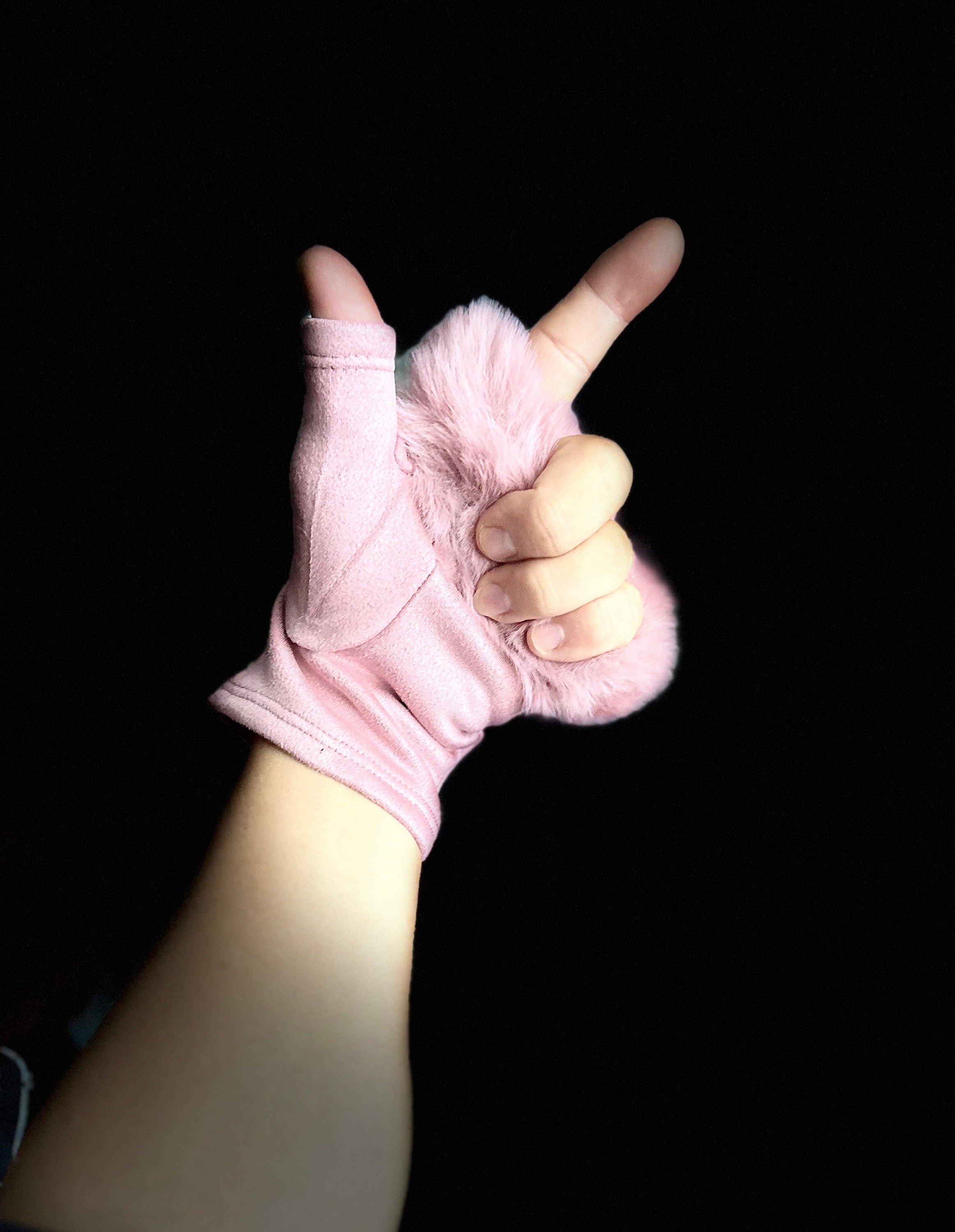 Light Pink Suede Fingerless Gloves with Faux Fur details