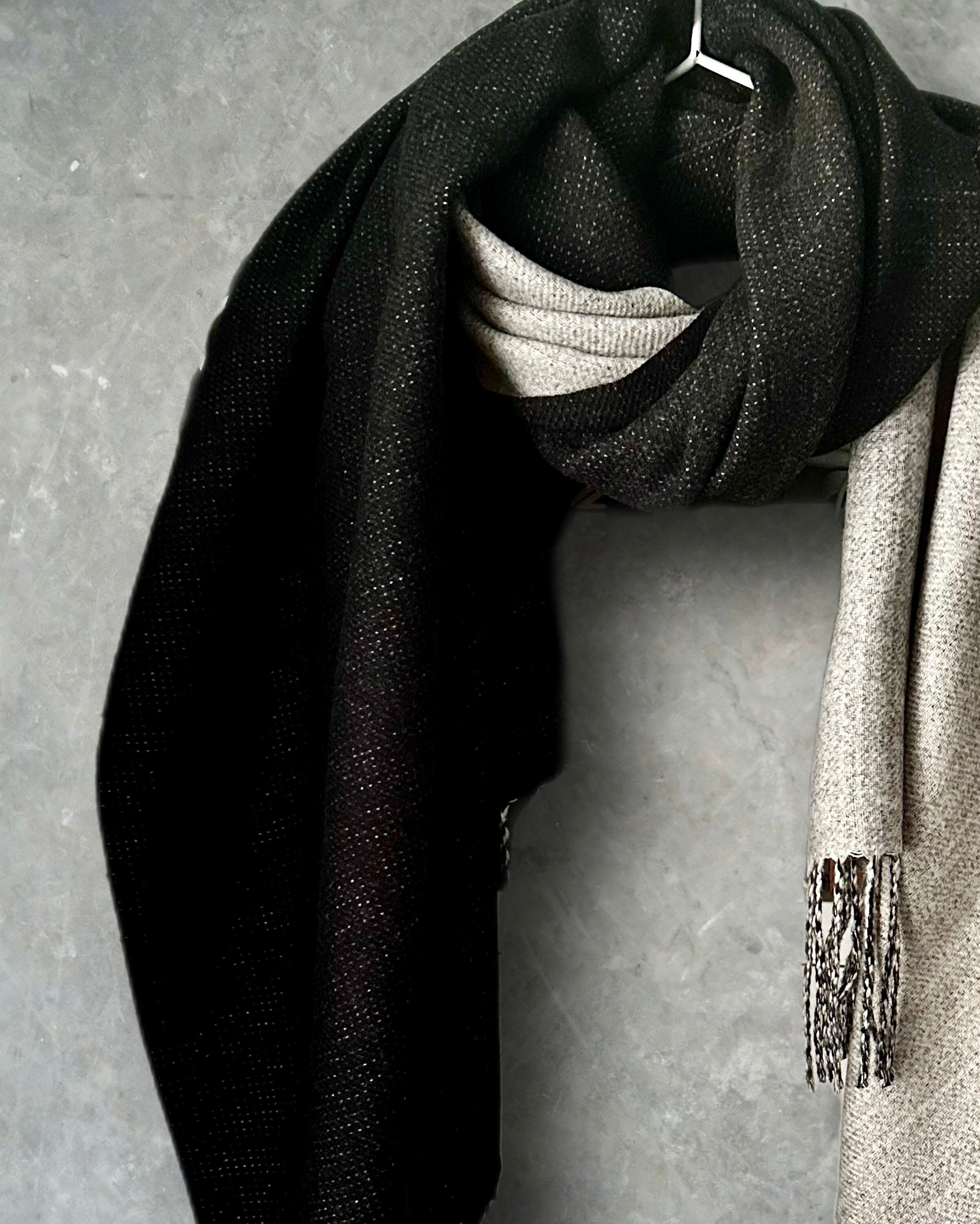 Two-Toned Black Grey Double-Sided Cashmere Scarf,Unisex Winter Scarf