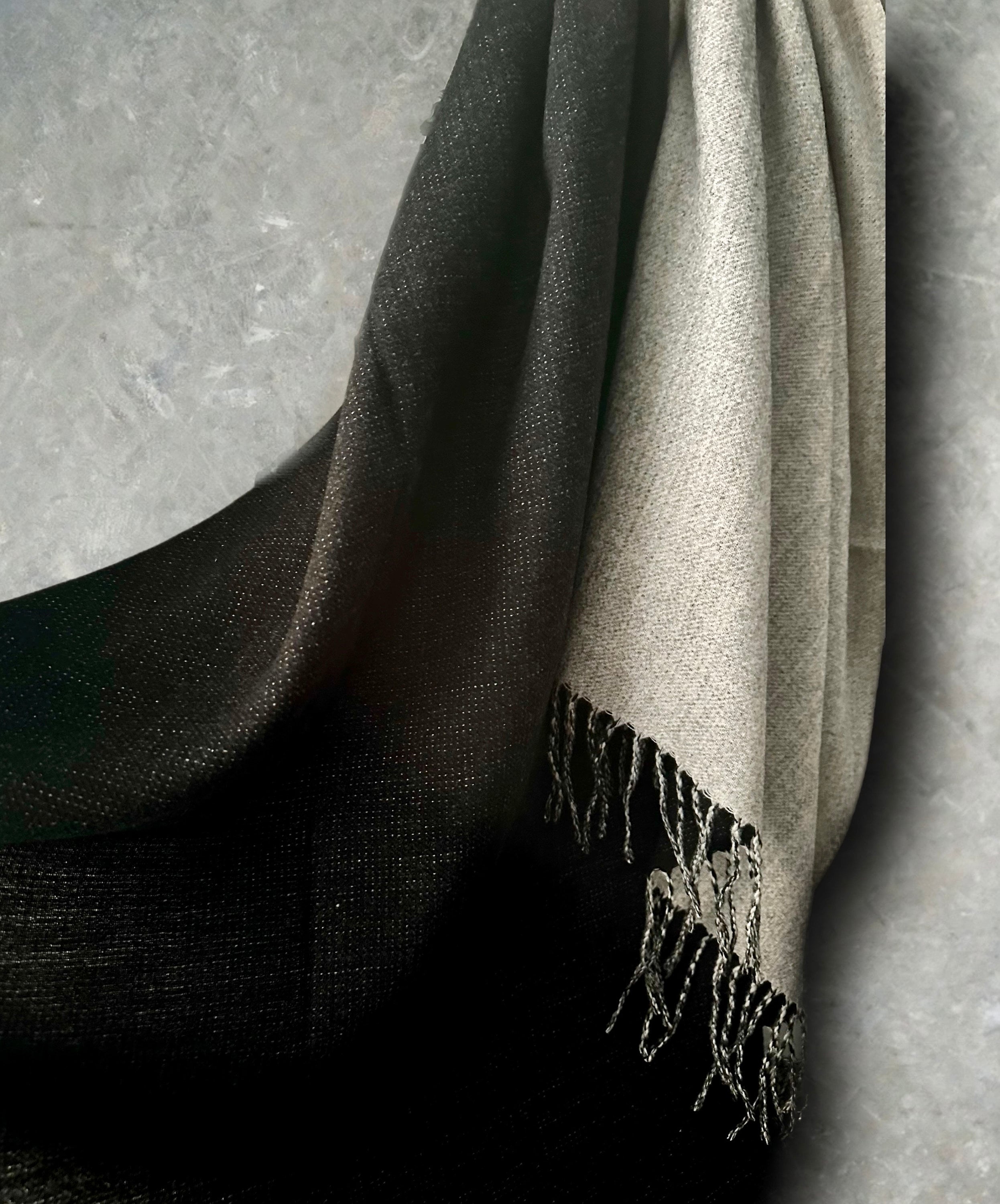 Two-Toned Black Grey Double-Sided Cashmere Scarf,Unisex Winter Scarf
