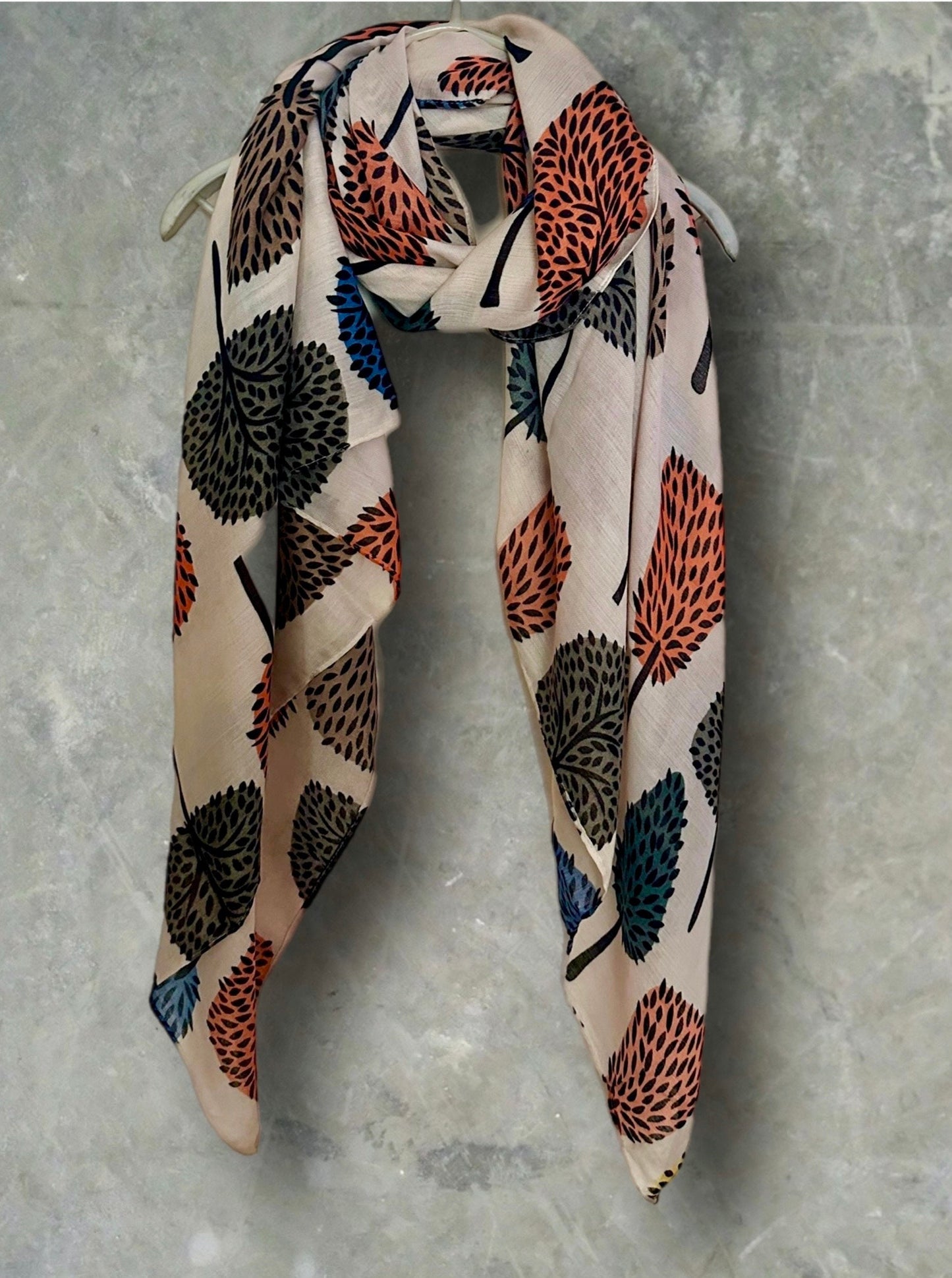 Stylish Light Pink Botanical Print Featuring various Tree Cotton Scarf for Women,Suitable for All Year Round,Ideal Gifts for Her Birthday.