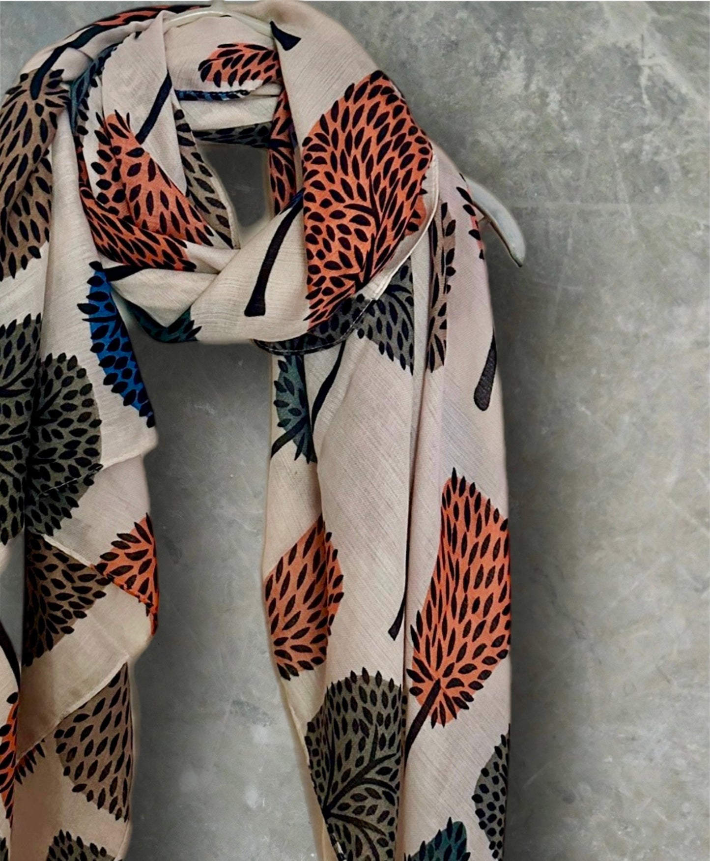 Stylish Light Pink Botanical Print Featuring various Tree Cotton Scarf for Women,Suitable for All Year Round,Ideal Gifts for Her Birthday.