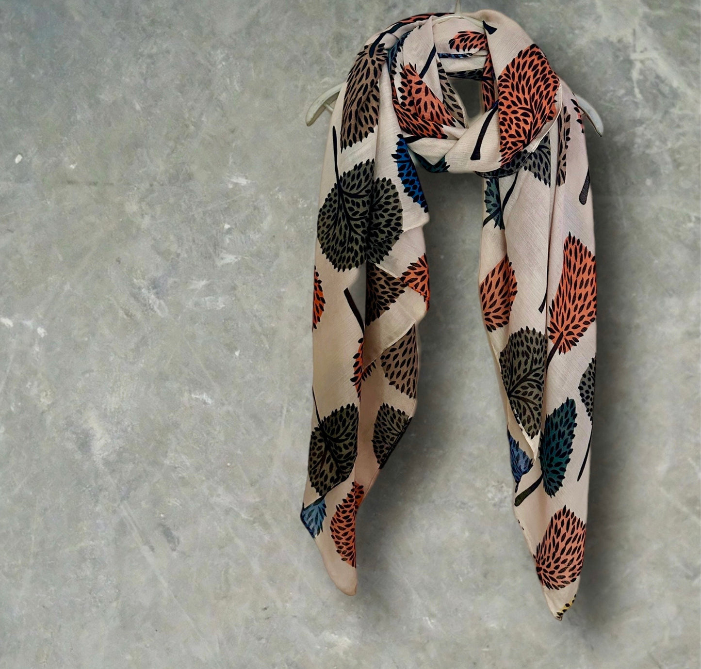 Stylish Light Pink Botanical Print Featuring various Tree Cotton Scarf for Women,Suitable for All Year Round,Ideal Gifts for Her Birthday.