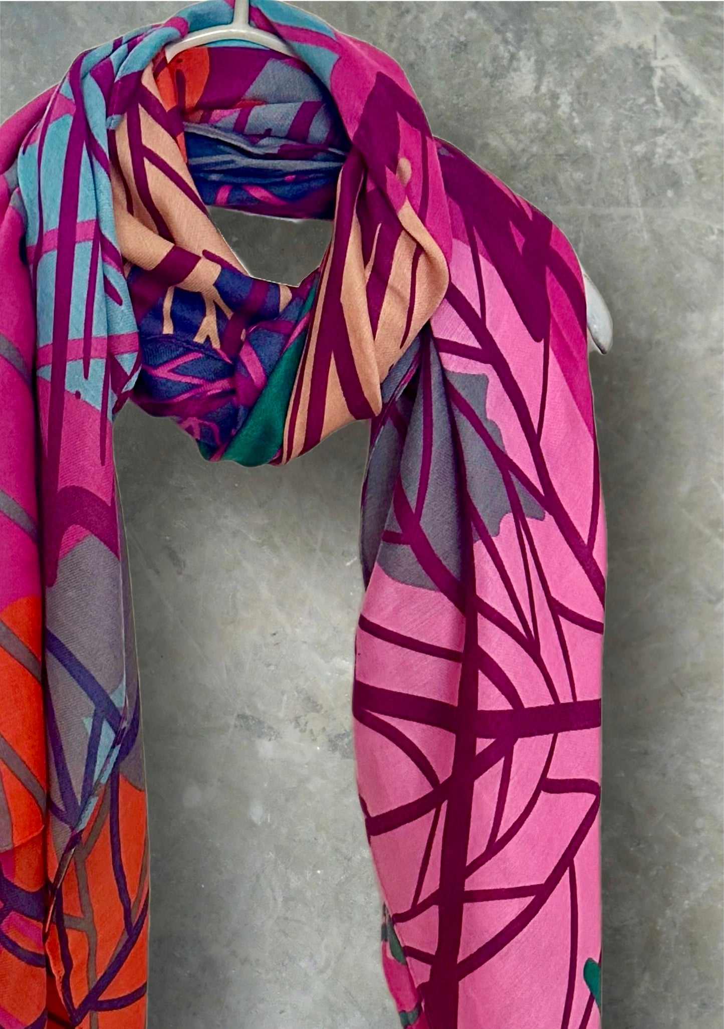 Vibrant Pink Cotton Scarf with Large Autumn Leaf Print.Perfect for Women All Year Round,Ideal Gifts for Her, Mom,Birthdays and Christmas.